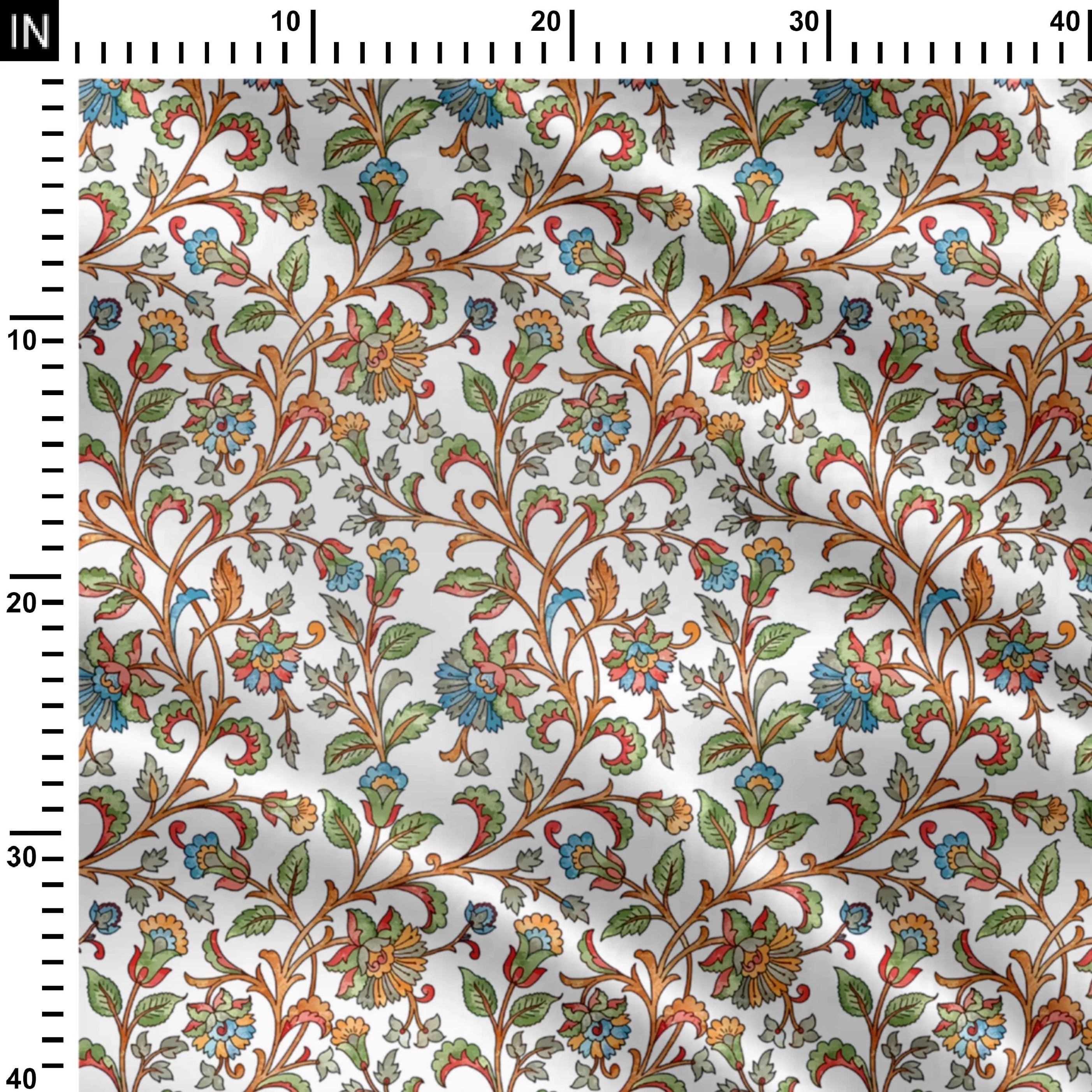 kalamkari with white groun Print Fabric