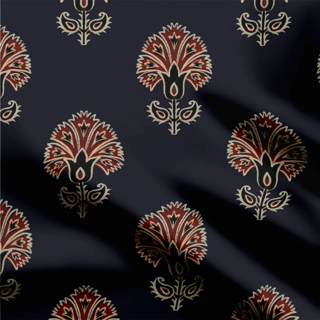 Navy blue flower buti ajrakh
