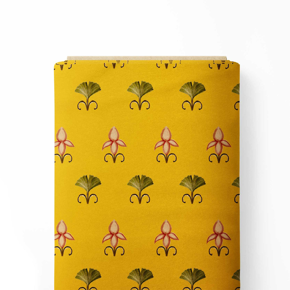 Yellow Bloomique Pichwai Print Fabric