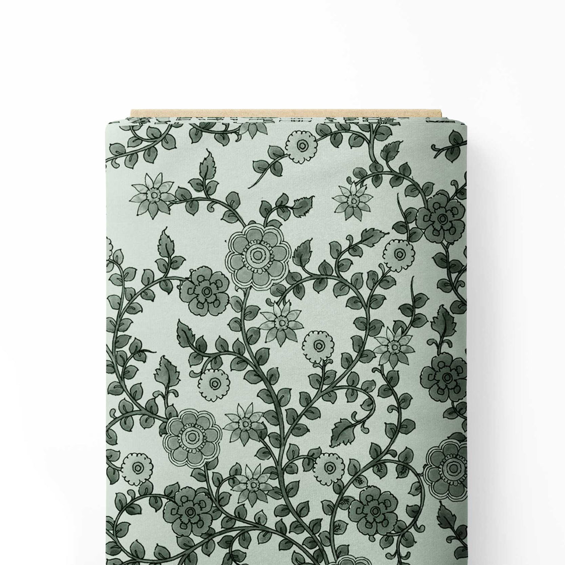 टील मैजिक पीकॉक कलमकारी प्रिंट फ़ैब्रिक