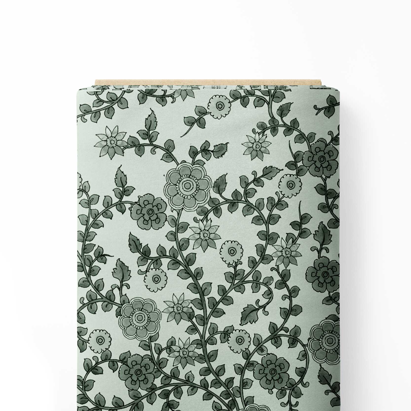 टील मैजिक पीकॉक कलमकारी प्रिंट फ़ैब्रिक