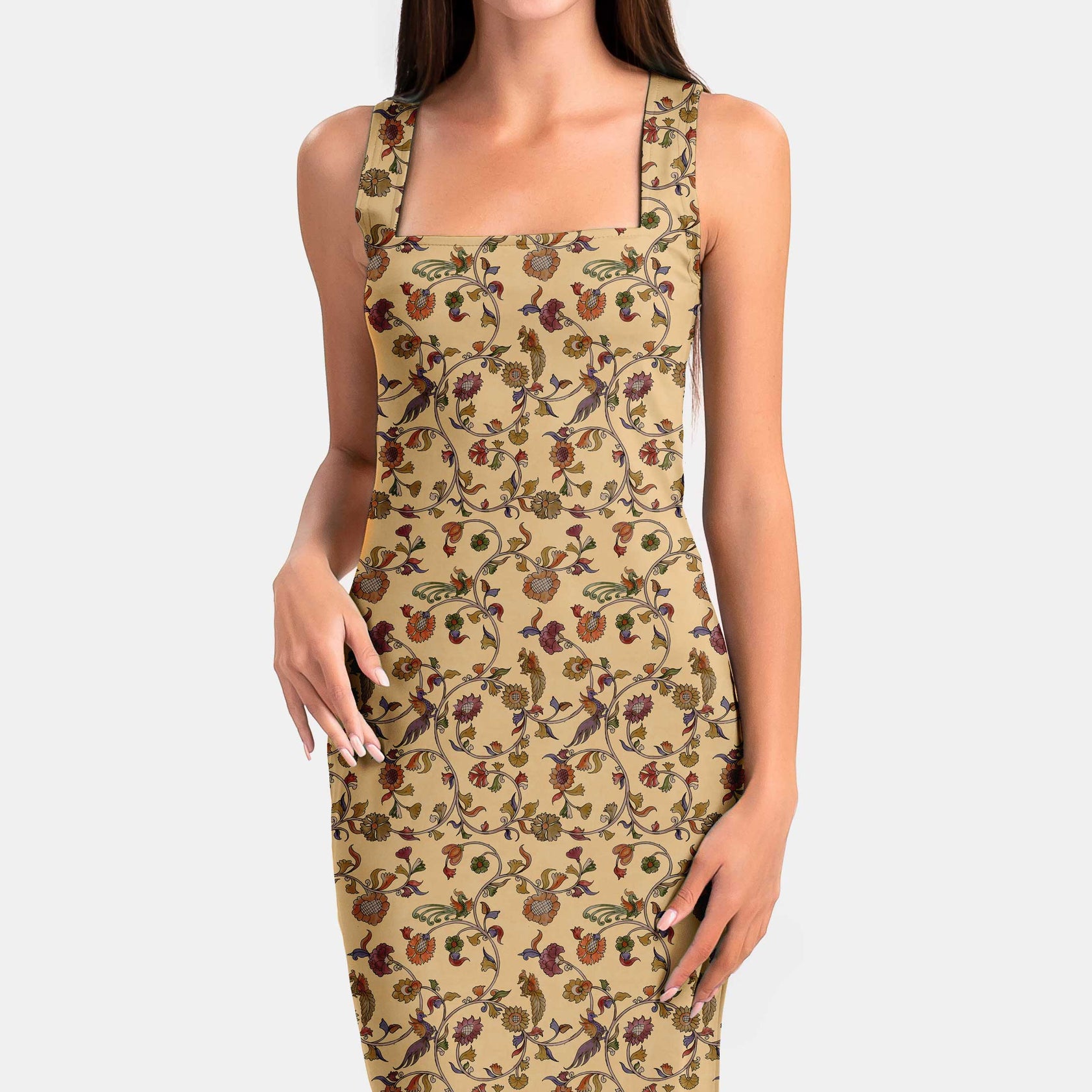 Peach Garnet Kalamkari Print Fabric