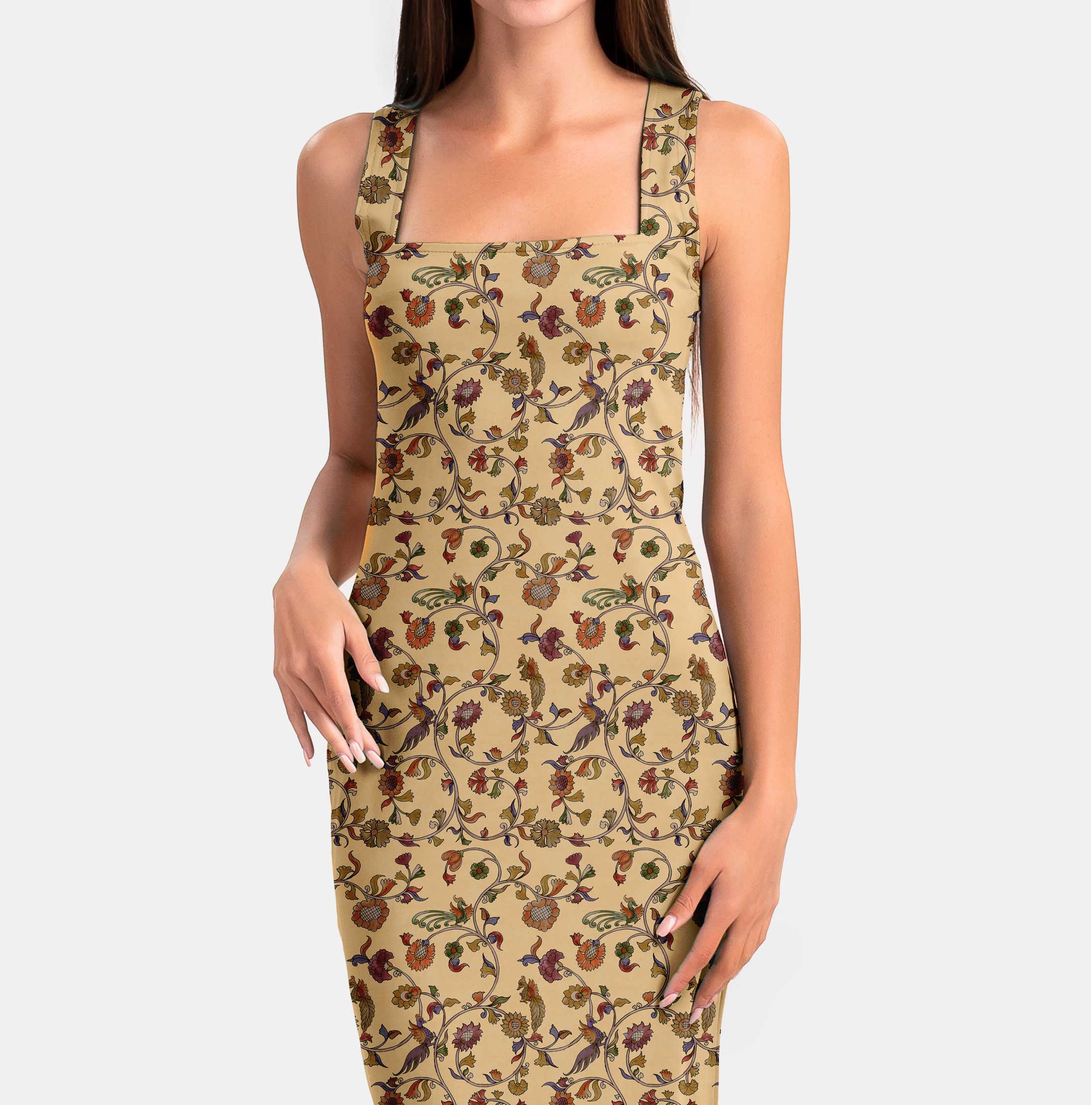 Peach Garnet Kalamkari Print Fabric