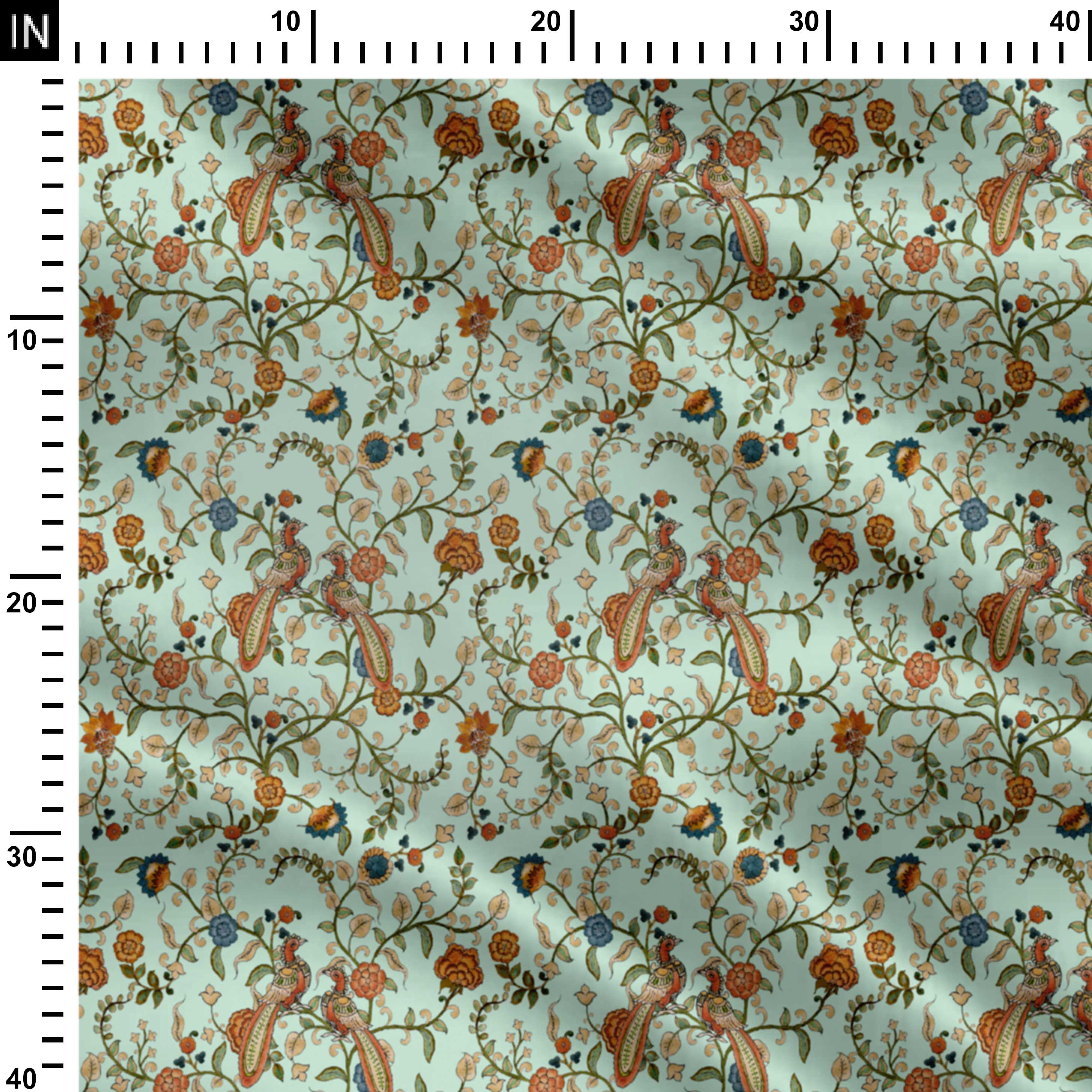 Peacock Paradise Kalamkari Print Fabric