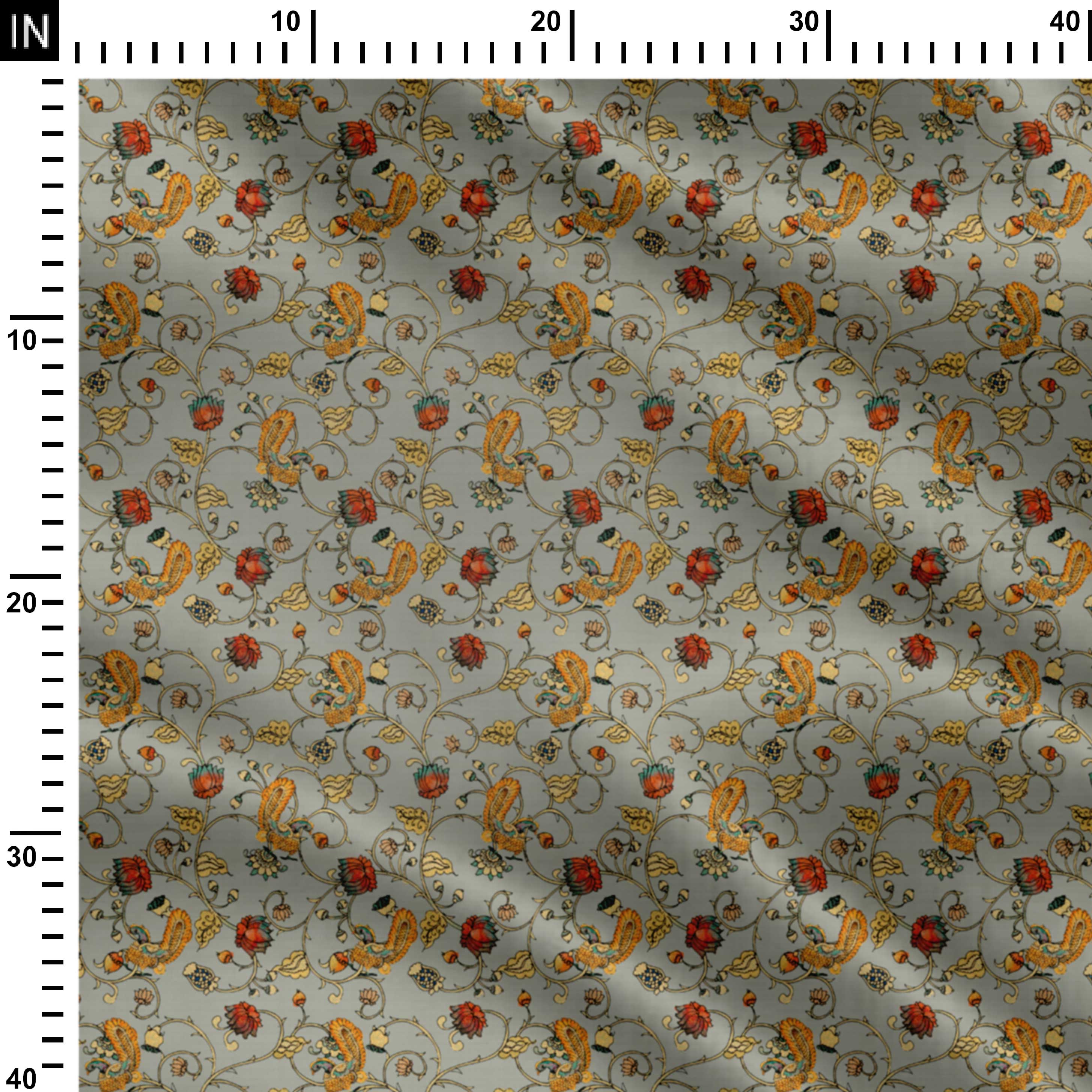 Peacock & Lotus Harmony Print Fabric