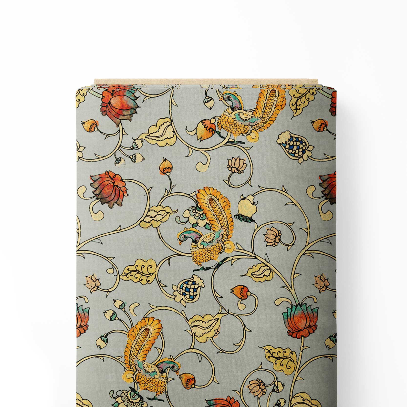 Peacock & Lotus Harmony Print Fabric