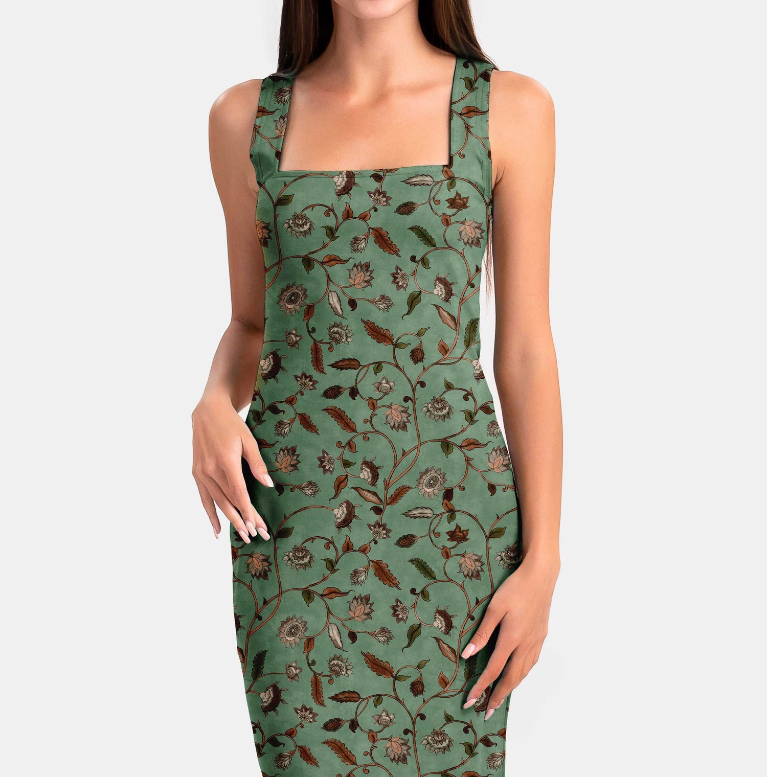 Green Verdant Tendrils Kalamkari Print Fabric