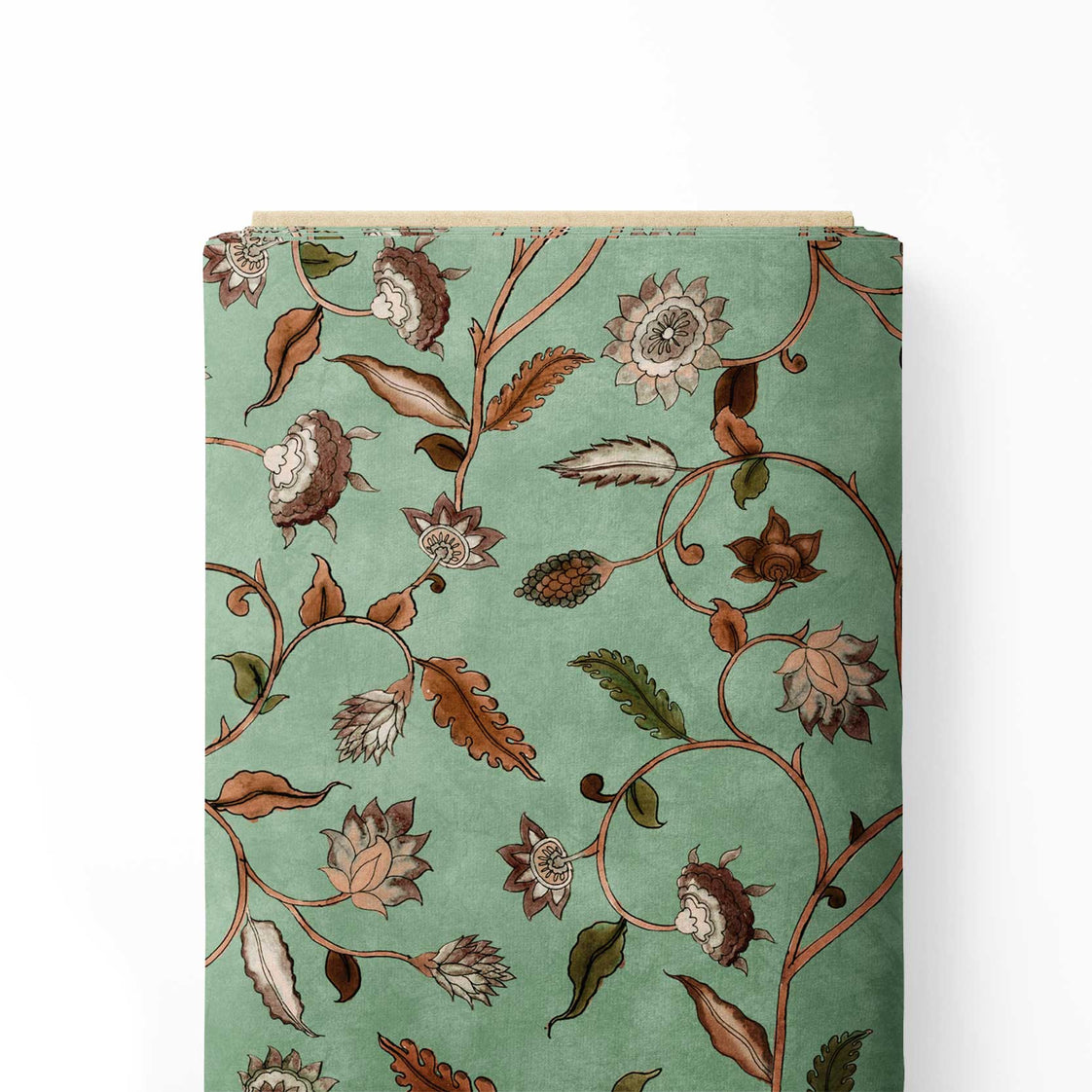 Green Verdant Tendrils Kalamkari Print Fabric