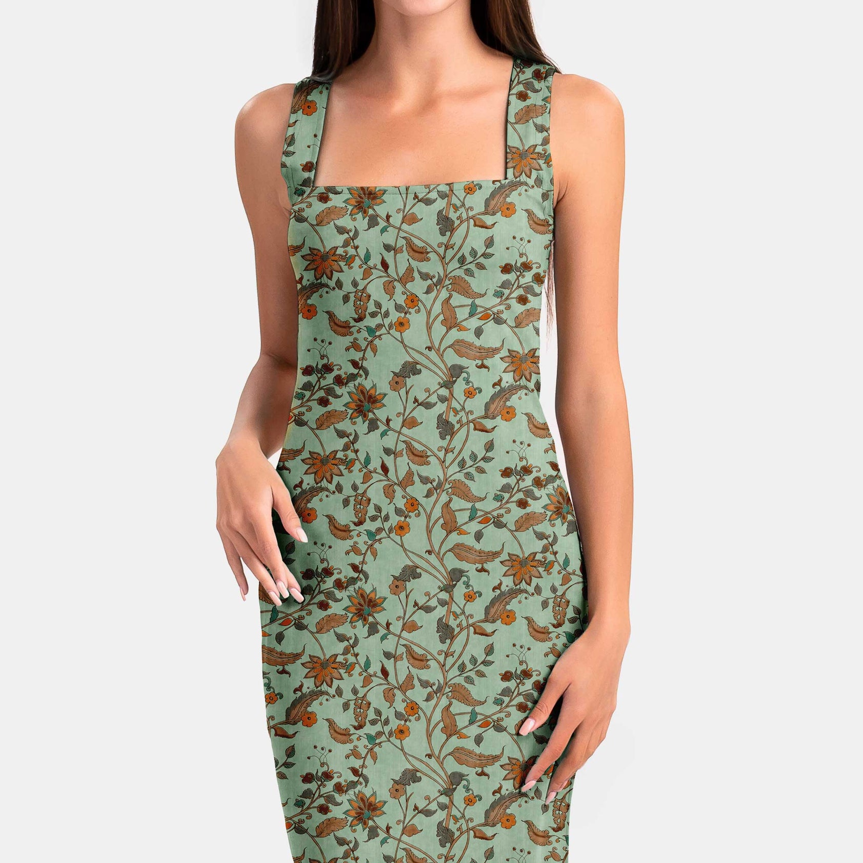 Green Brazen Floret Kalamkari Print Fabric
