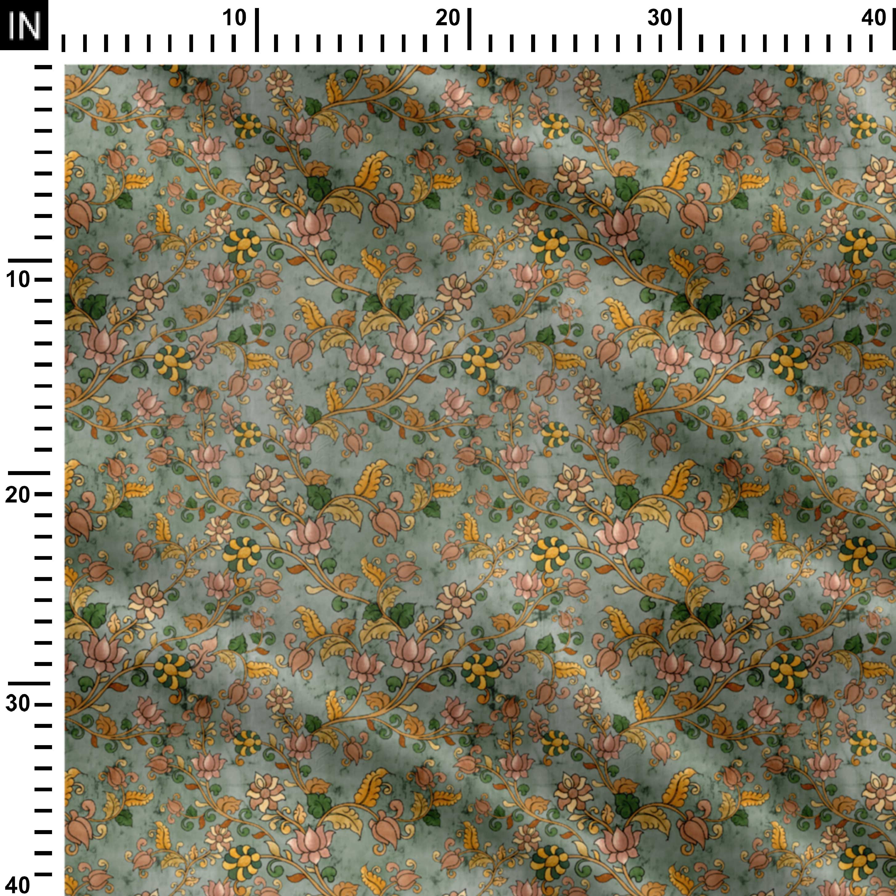 Lotus Green Kalamkari Print Fabric