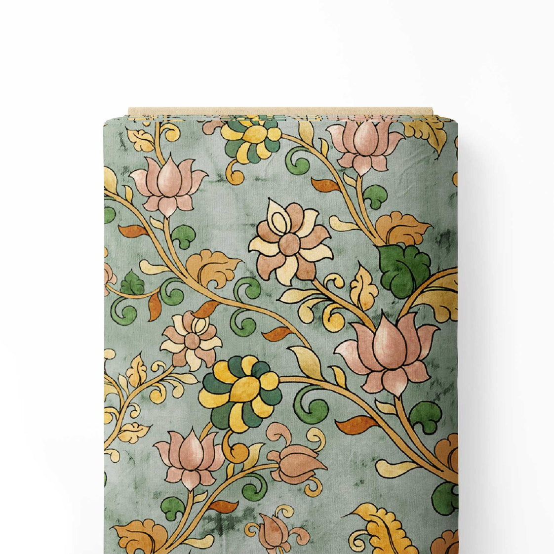 Lotus Green Kalamkari Print Fabric