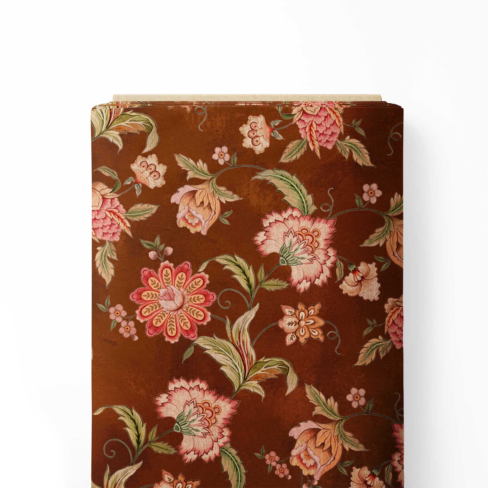 Chintz Gardens Brown Kalamkari Print Fabric