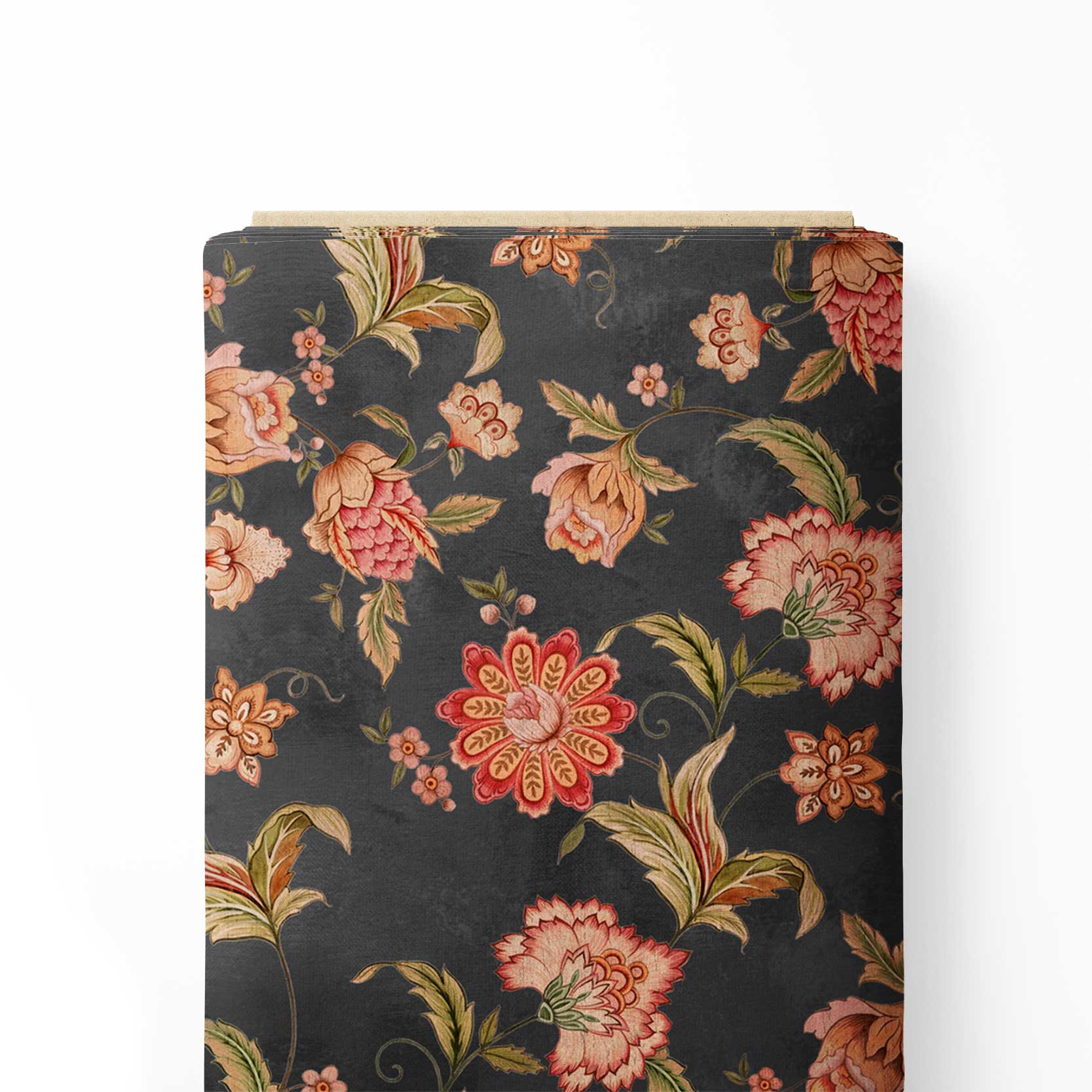 Chintz Gardens Grey Kalamkari Print Fabric