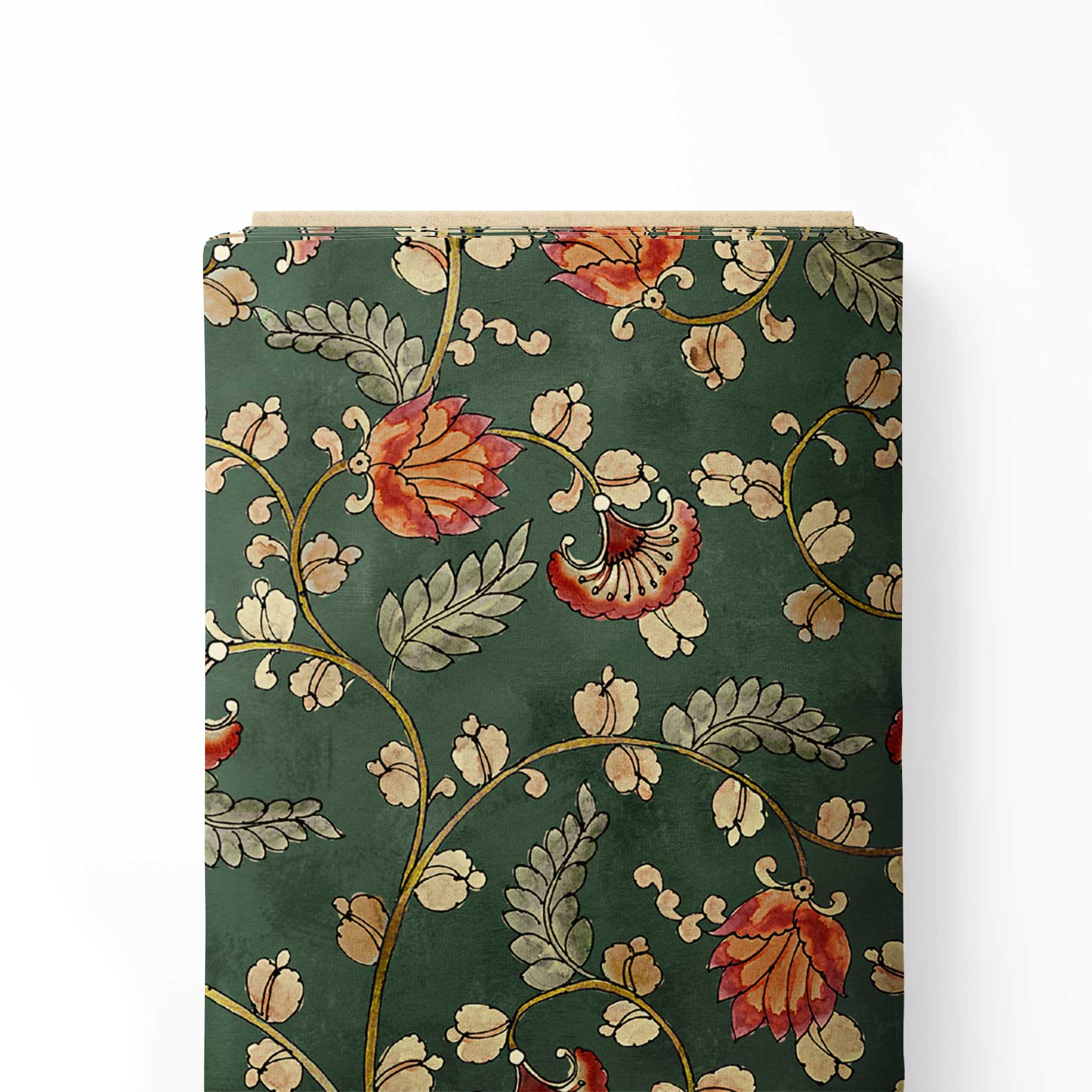 Green Chintz KalamkariPrint Fabric