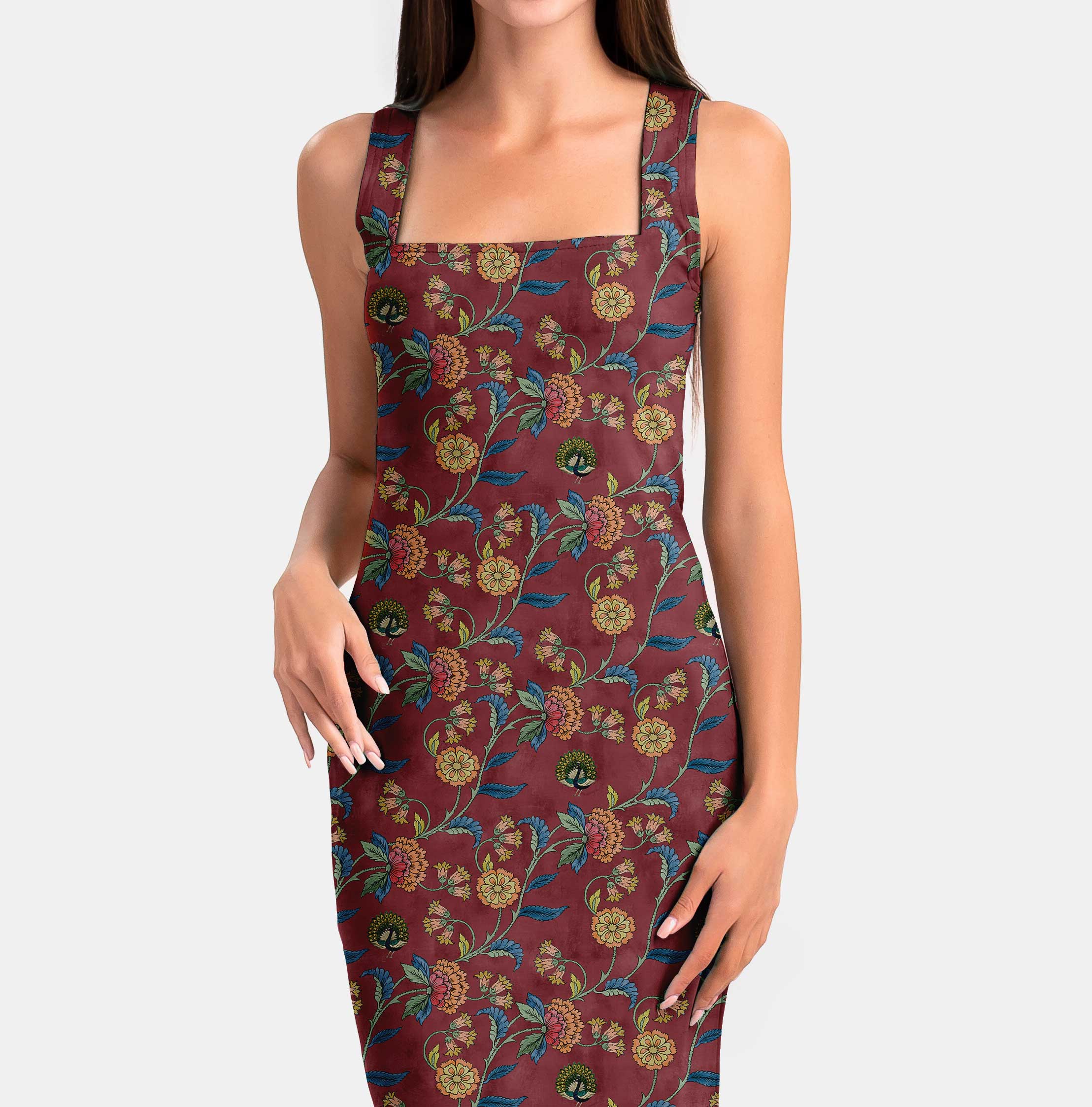 Royal Maroon Kalamkari Print Fabric