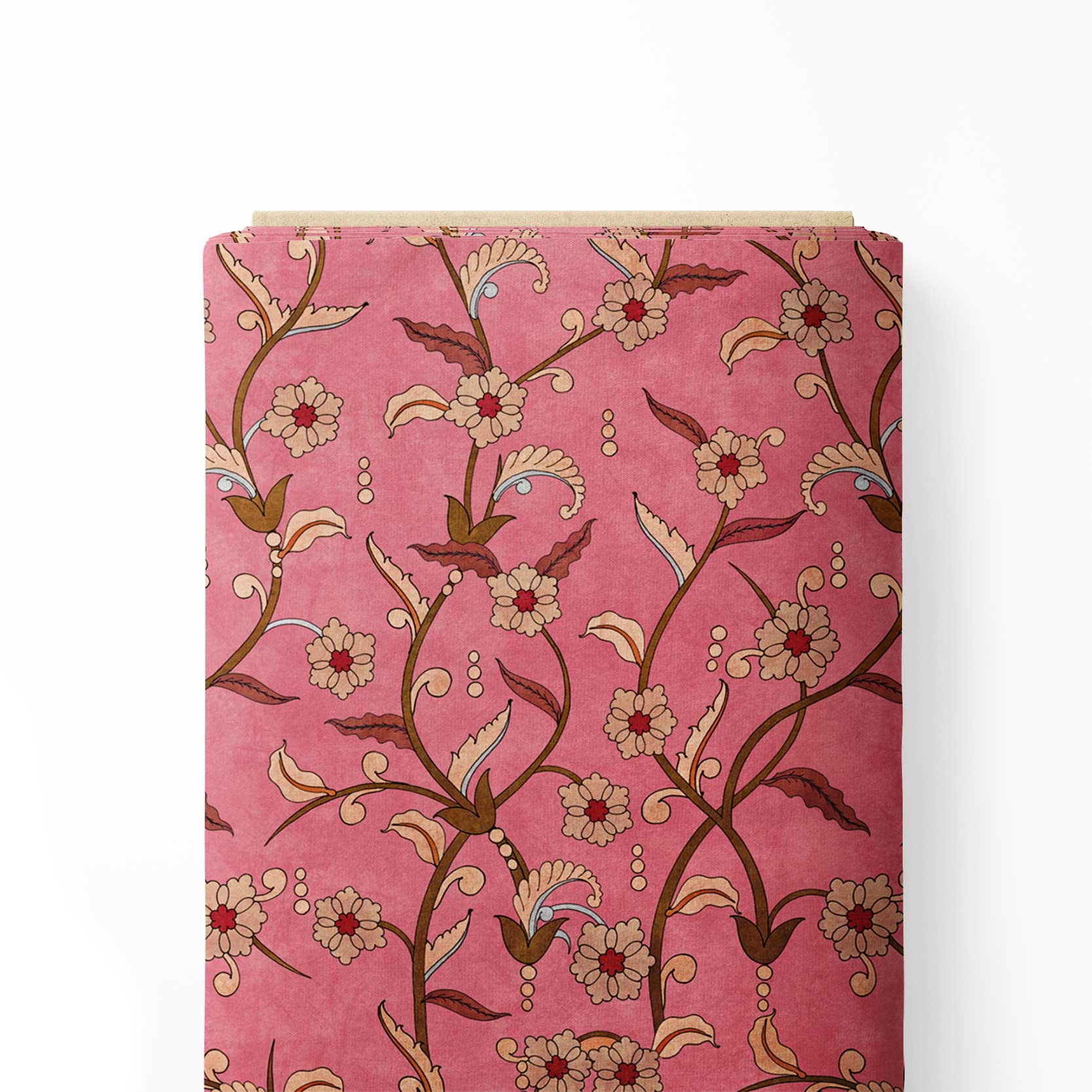 Tranquil Peach Kalamkari Print Fabric