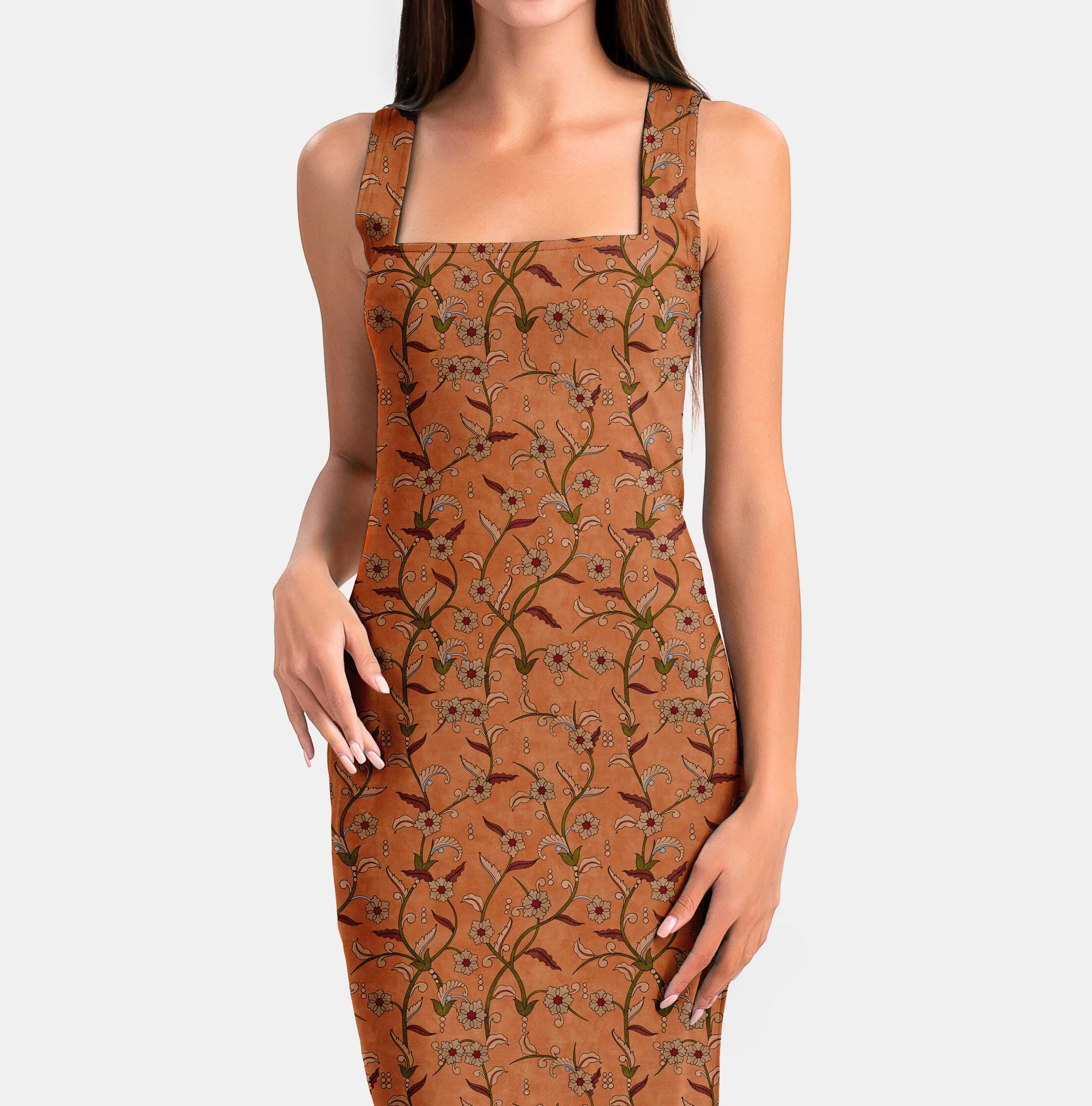 Հանգիստ Orange Kalamkari Print Fabric