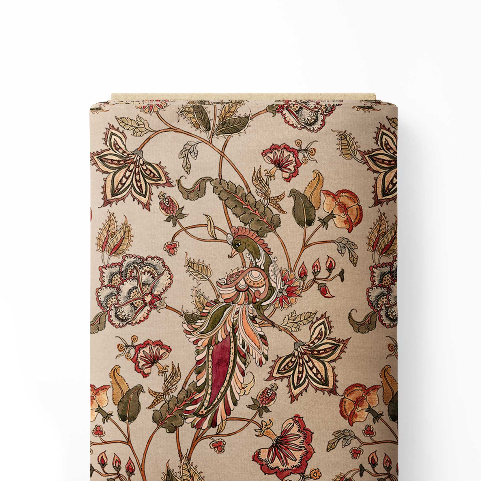 Peacock Serenity Kalamkari Print Fabric