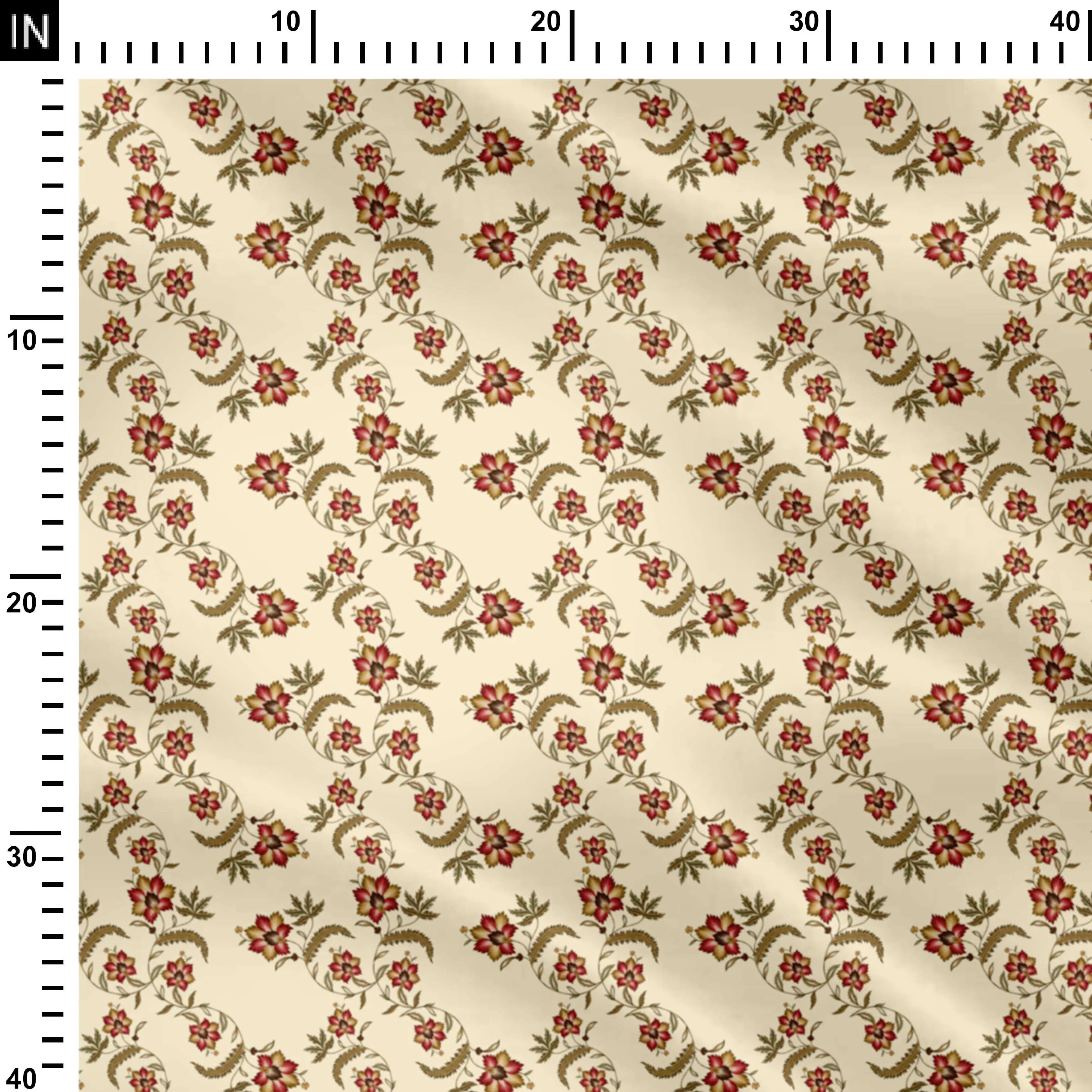 Botanical Flower Cotton Poplin Kalamkari Print Fabric