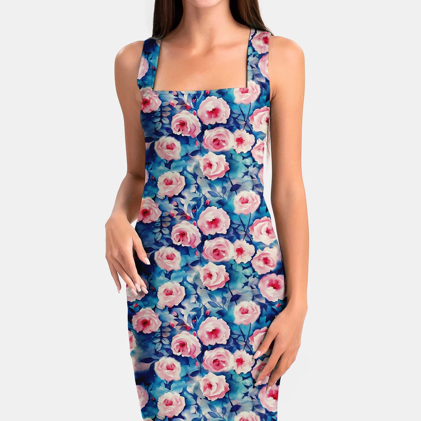 Ivy Blue Water Roses Print Fabric
