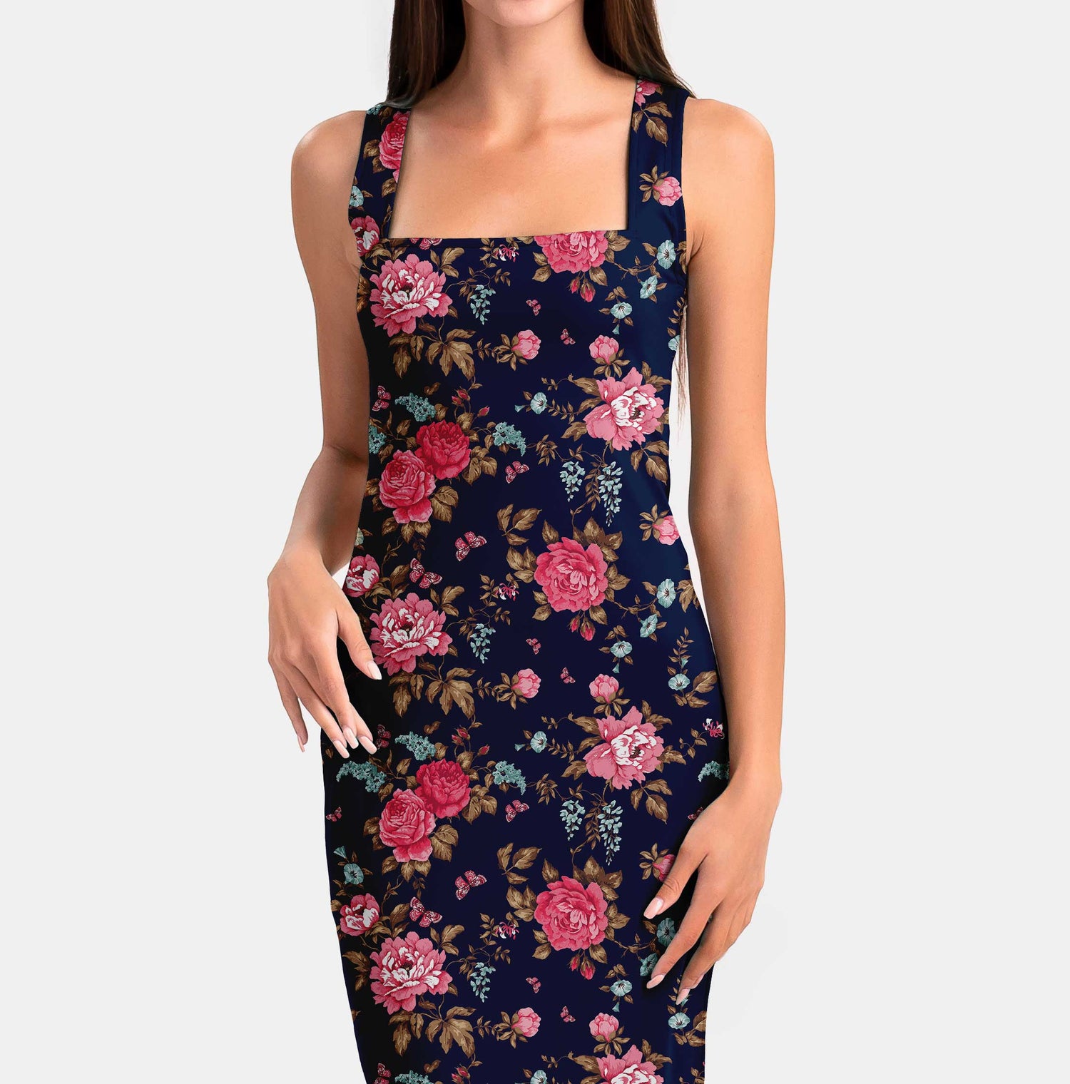Midnight Pink Blooms Print Fabric