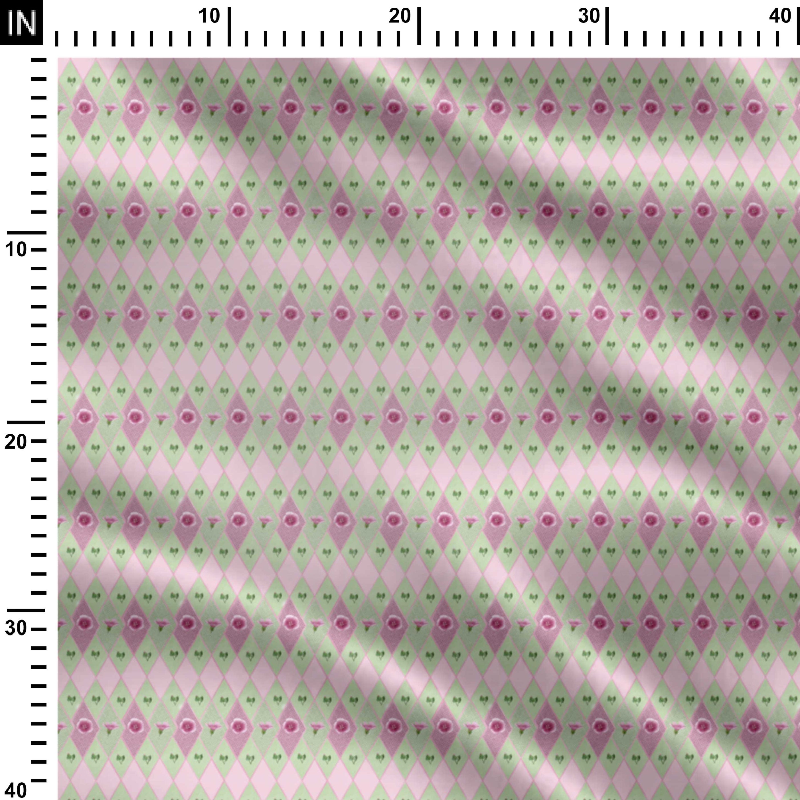 Mallow flower with jail work baby pink and green Print Fabric