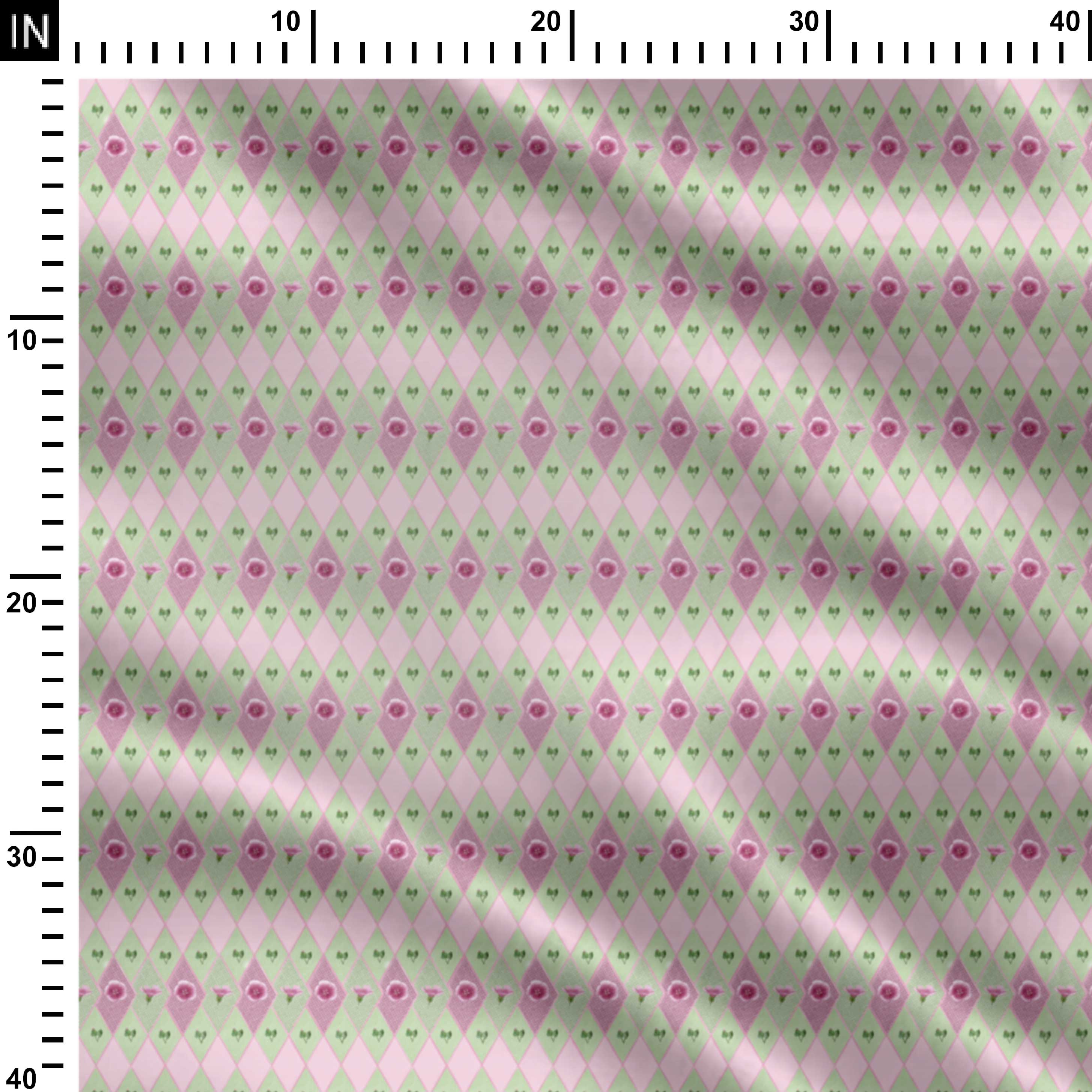 Mallow flower with jail work baby pink and green Print Fabric