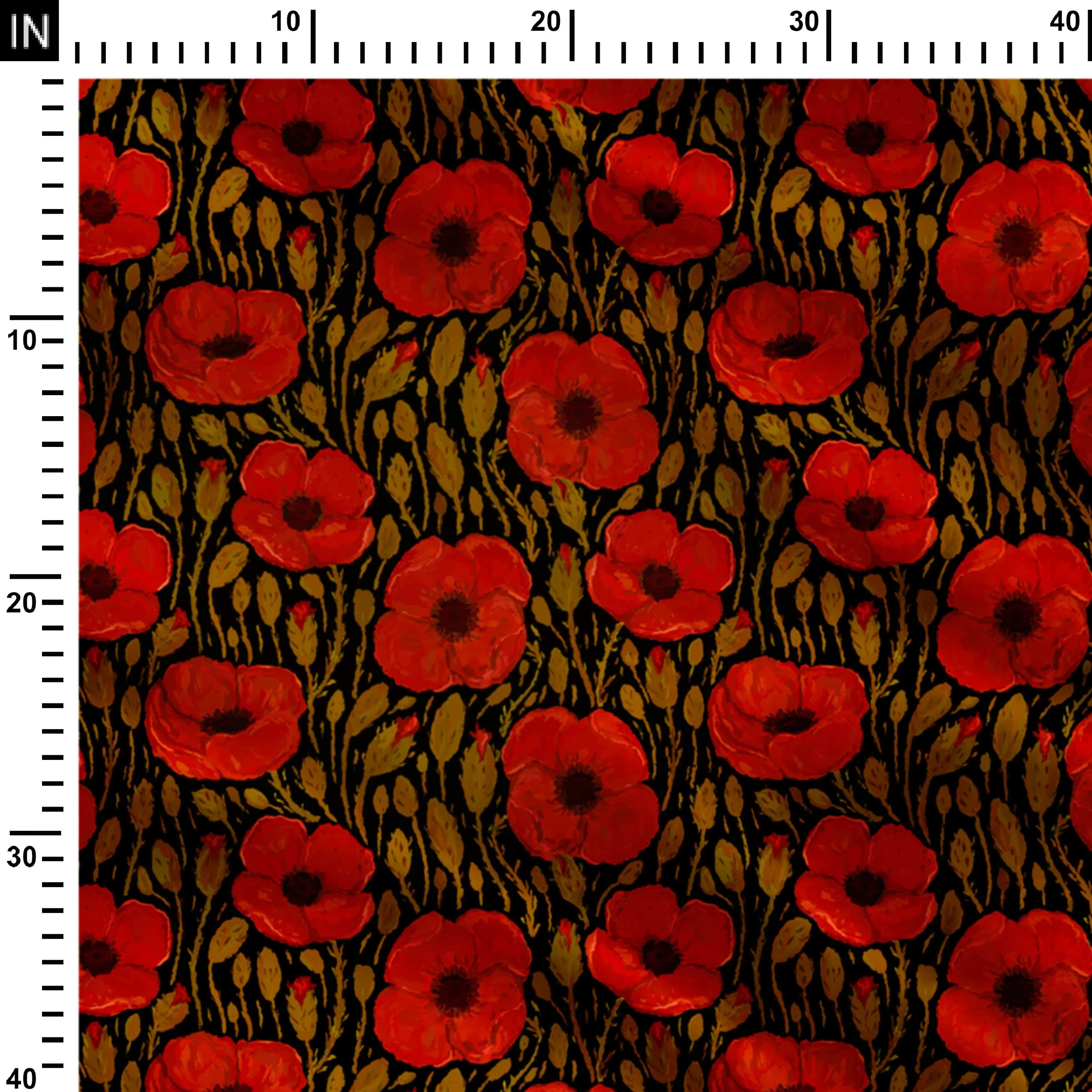 Red Poppies - Dark Print Fabric