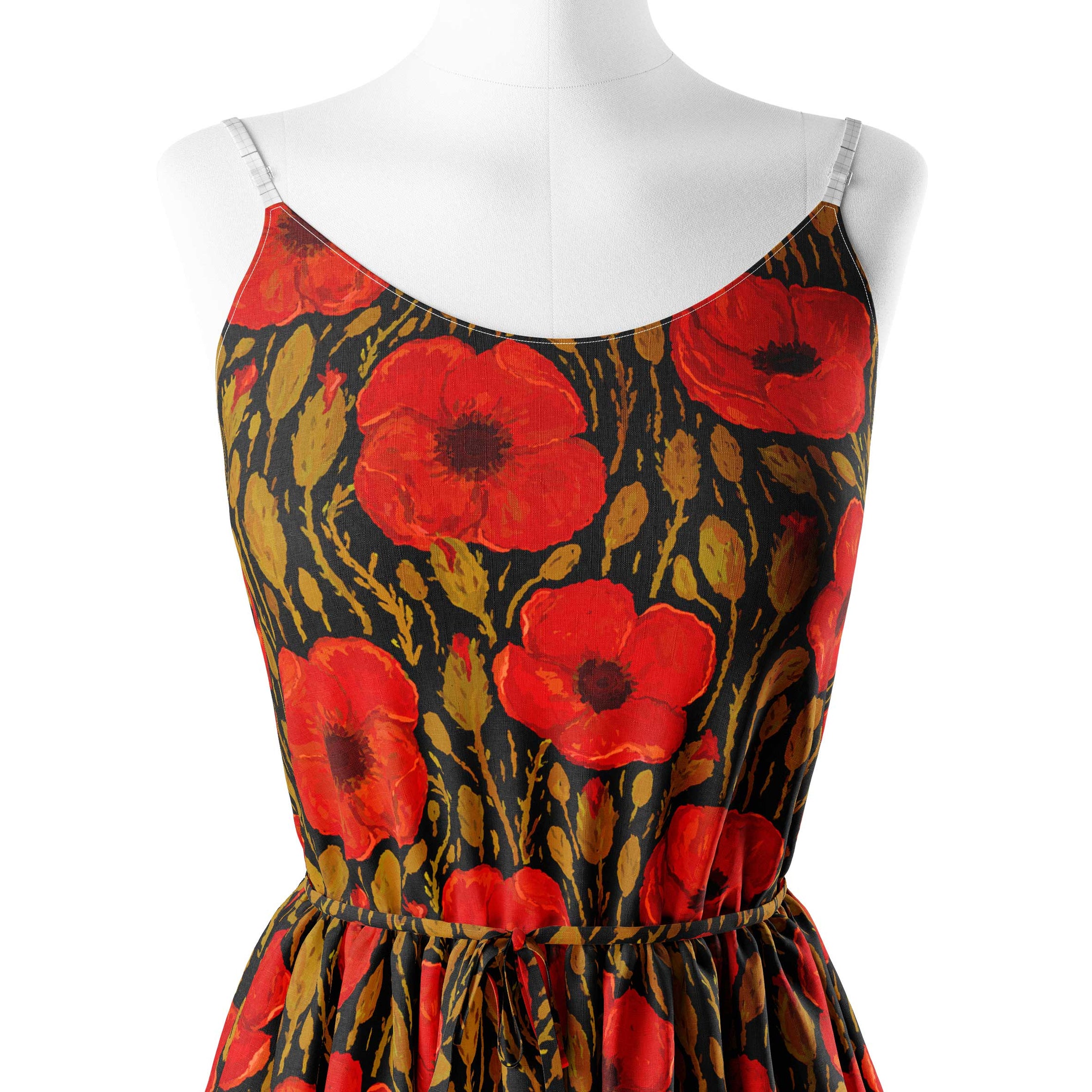 Red Poppies - Dark Print Fabric
