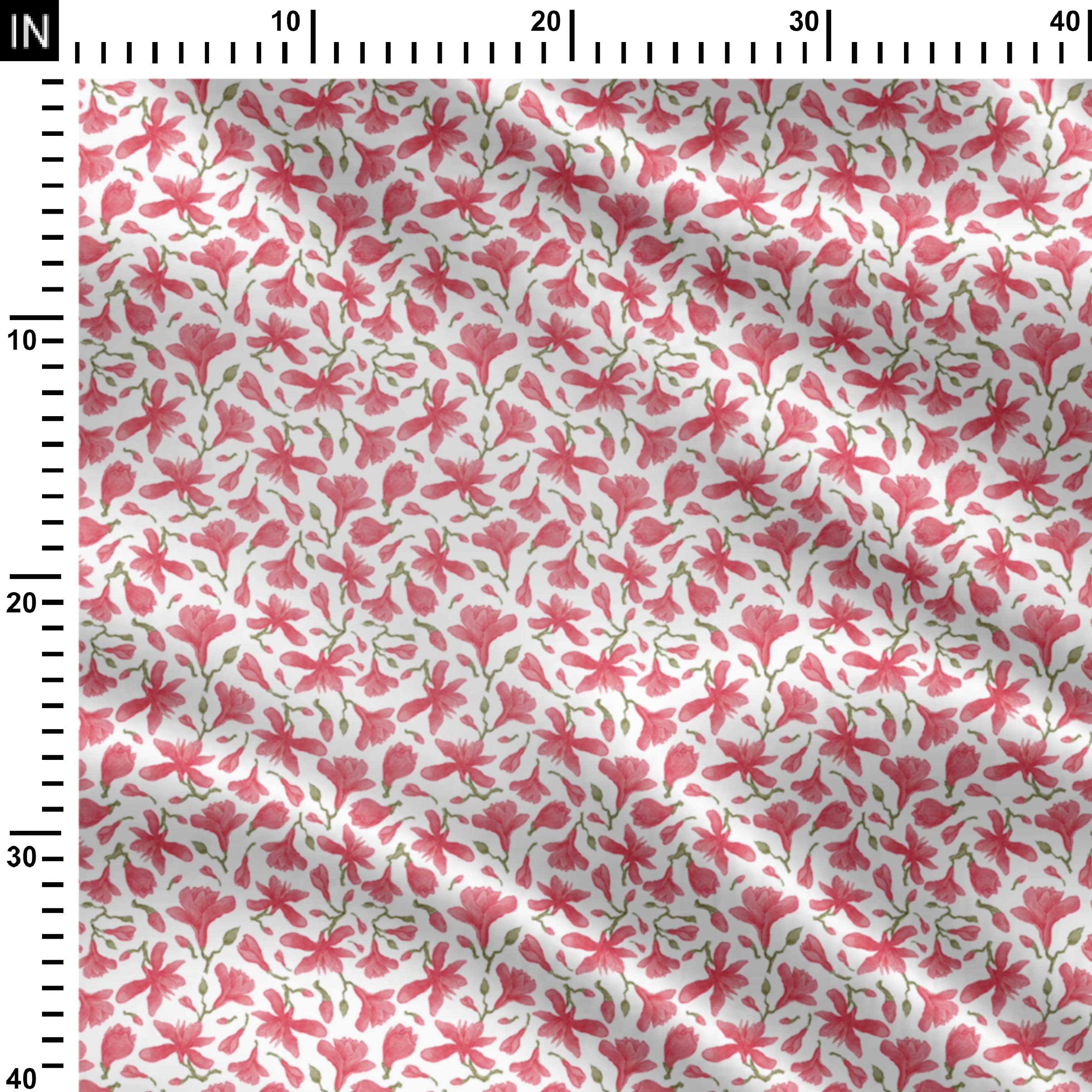 Pink Magnolia Blossoms Print Fabric