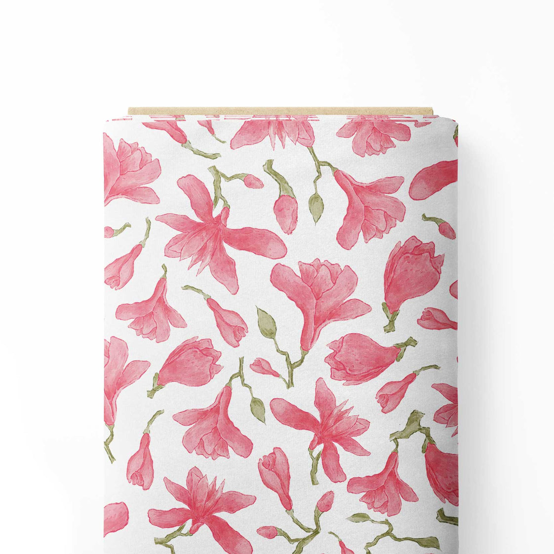 Pink Magnolia Blossoms Print Fabric