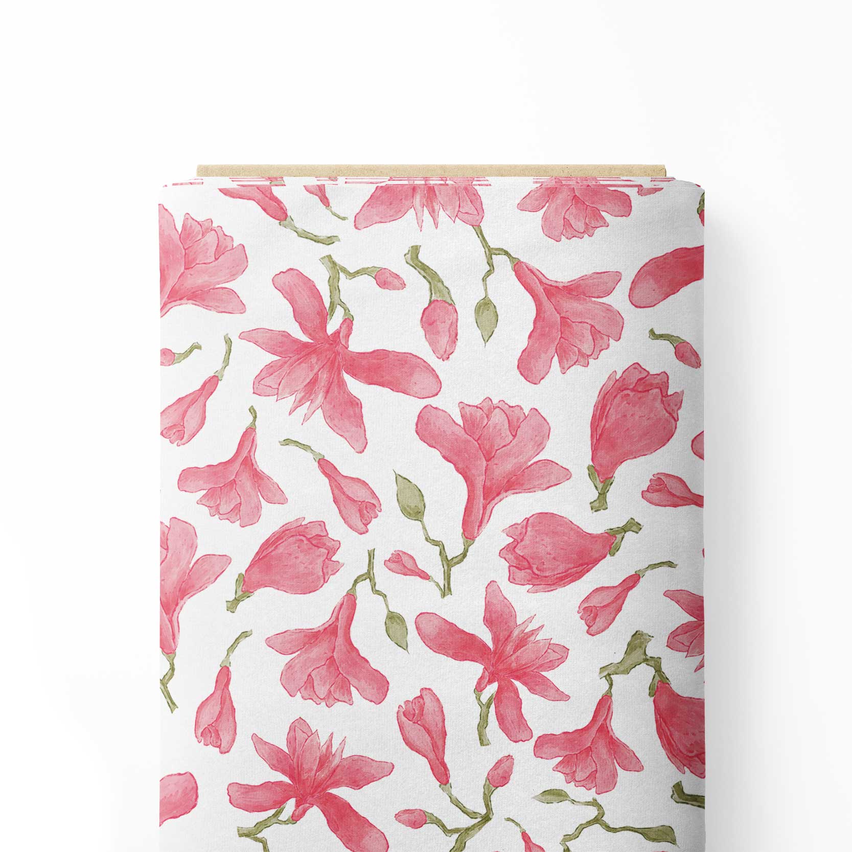 Pink Magnolia Blossoms Print Fabric