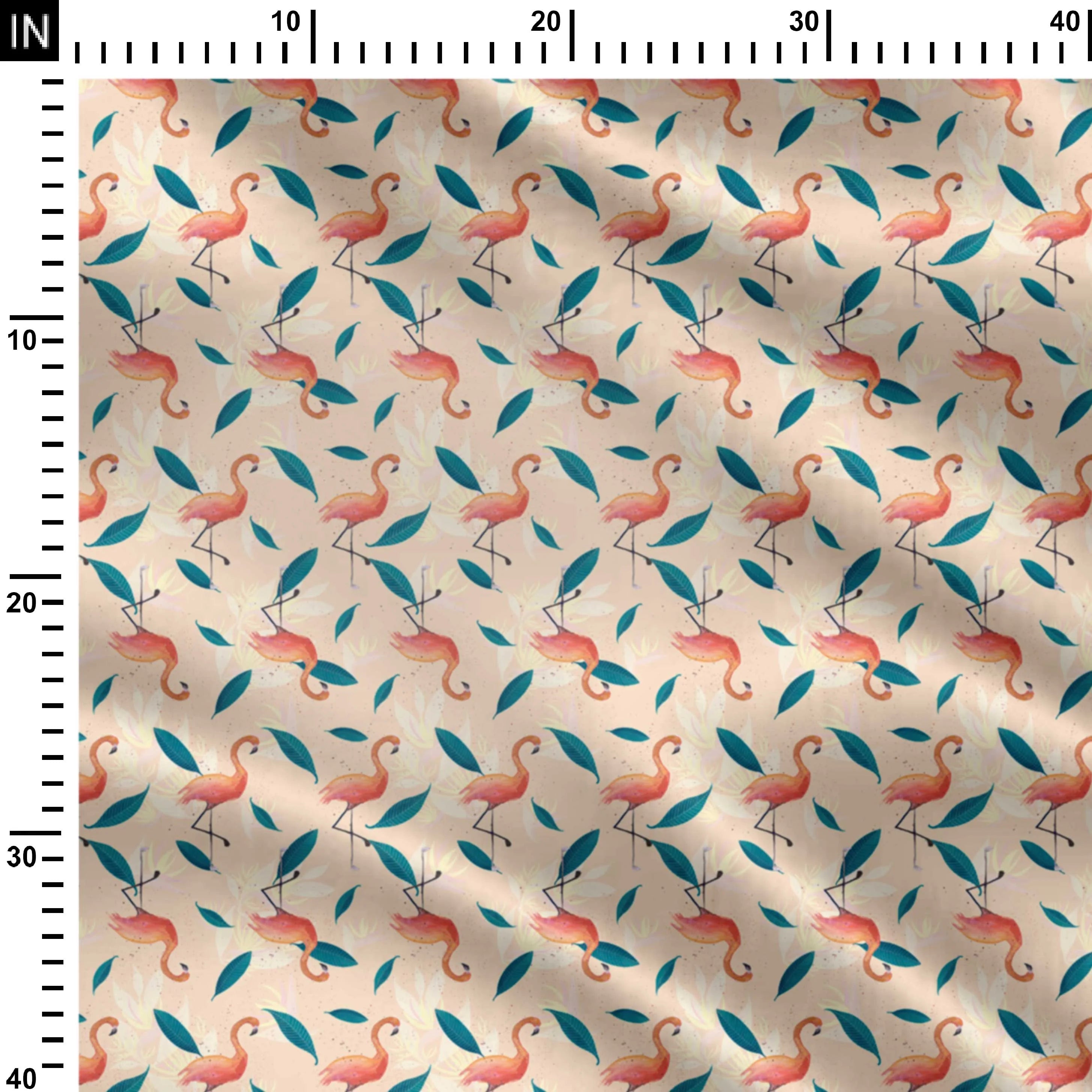 Tropical flamingos peach and green Print Fabric