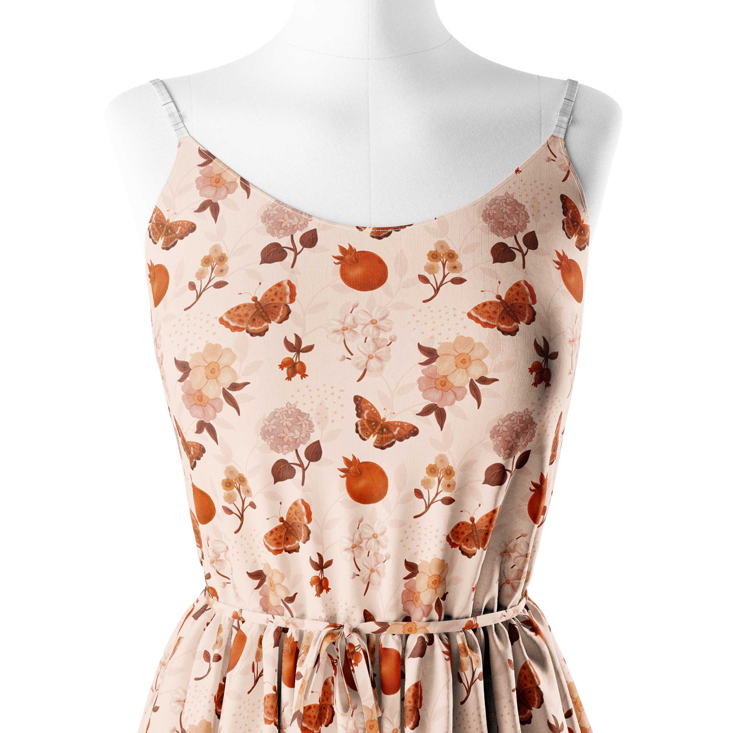 Peach Leaves Print Fabric