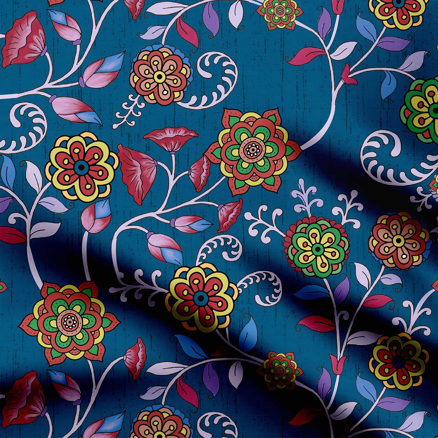 Blue Background kalamkari Print Fabric
