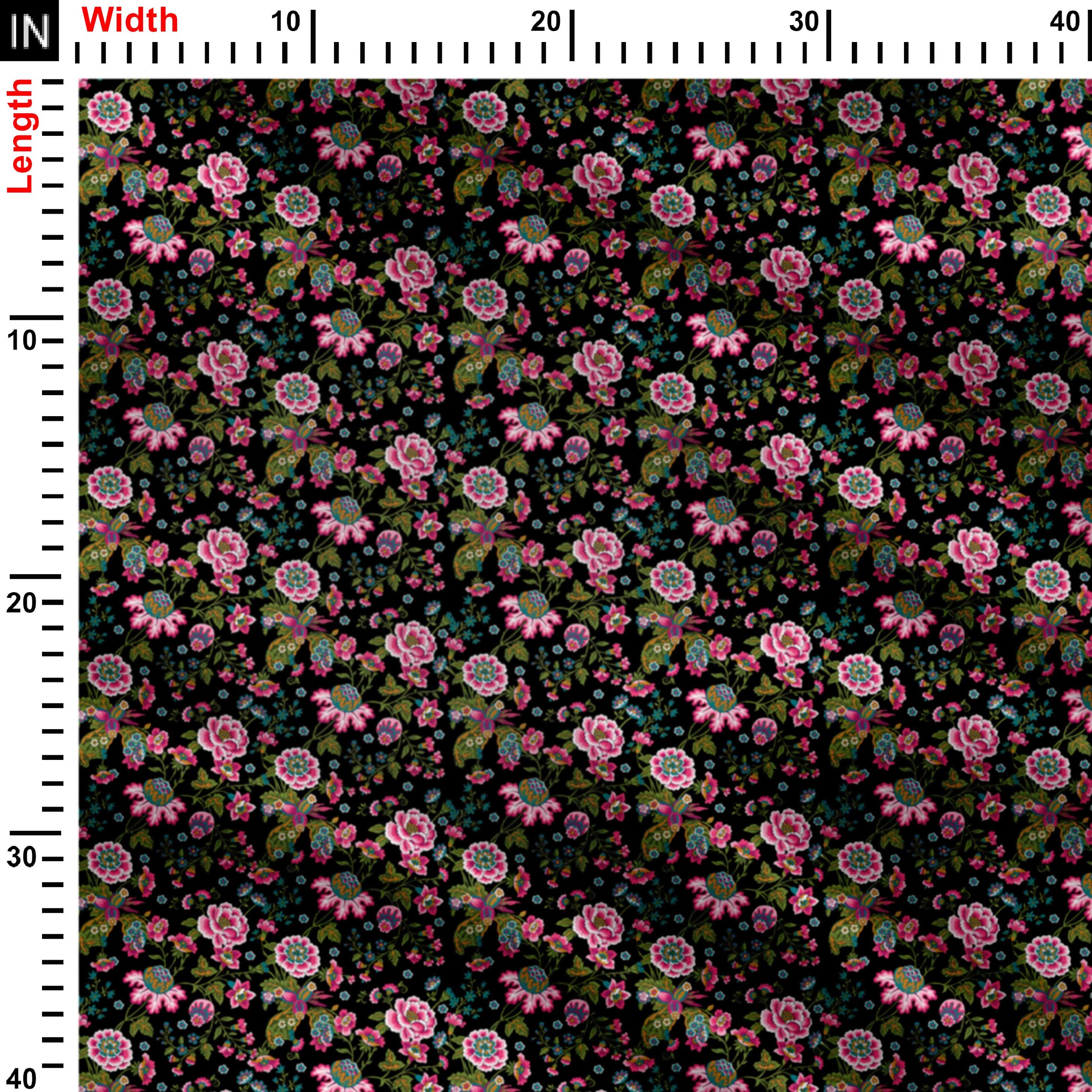 Pink indisch Watercolor Black Print Fabric