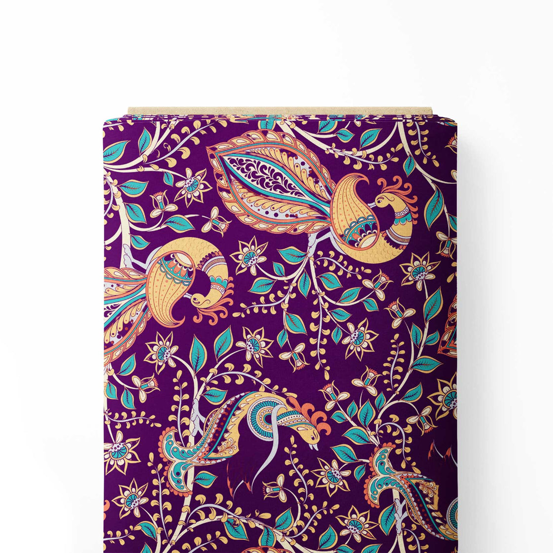 Մանուշակագույն սիրամարգը ծաղկում է kalamkari Print Fabric