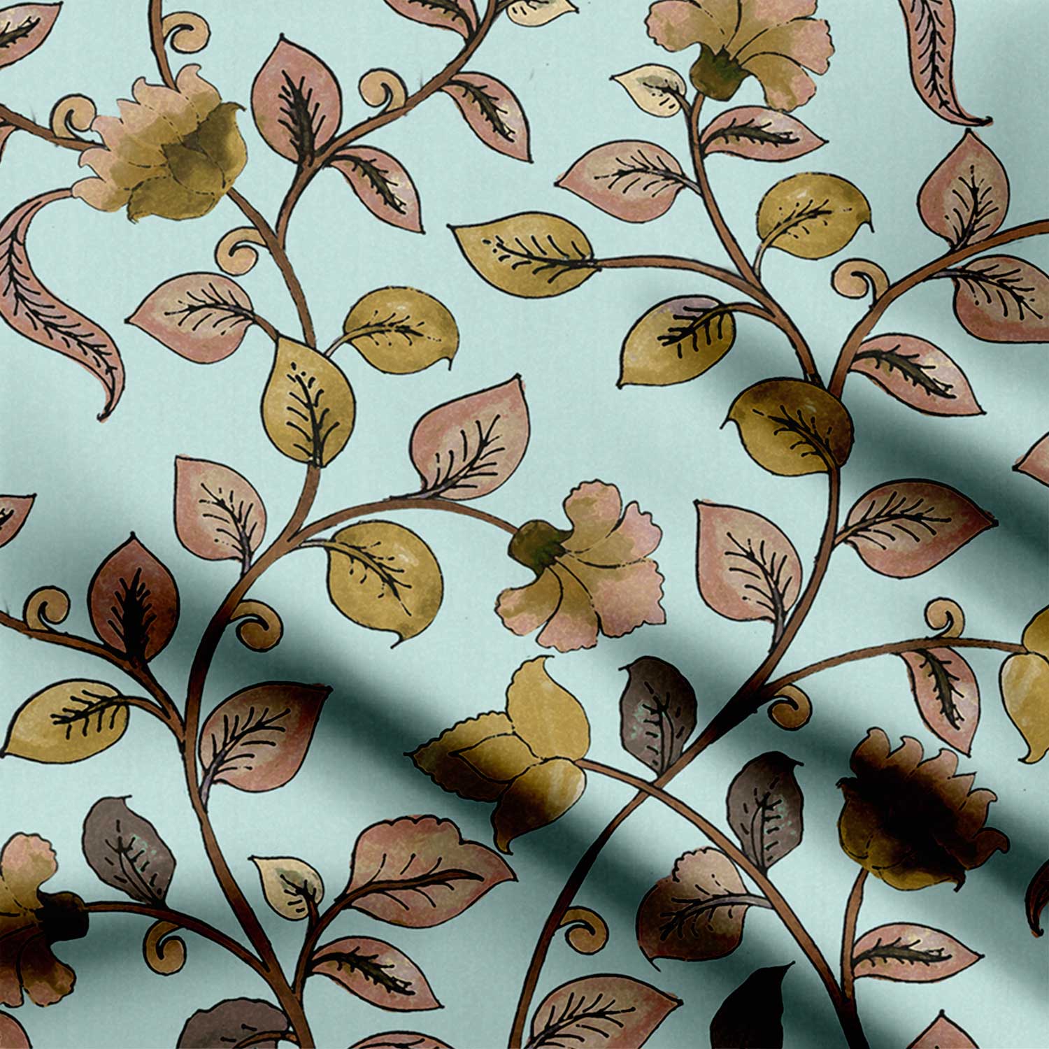 Չորացրած տերևներ Kalamkari Print Fabric