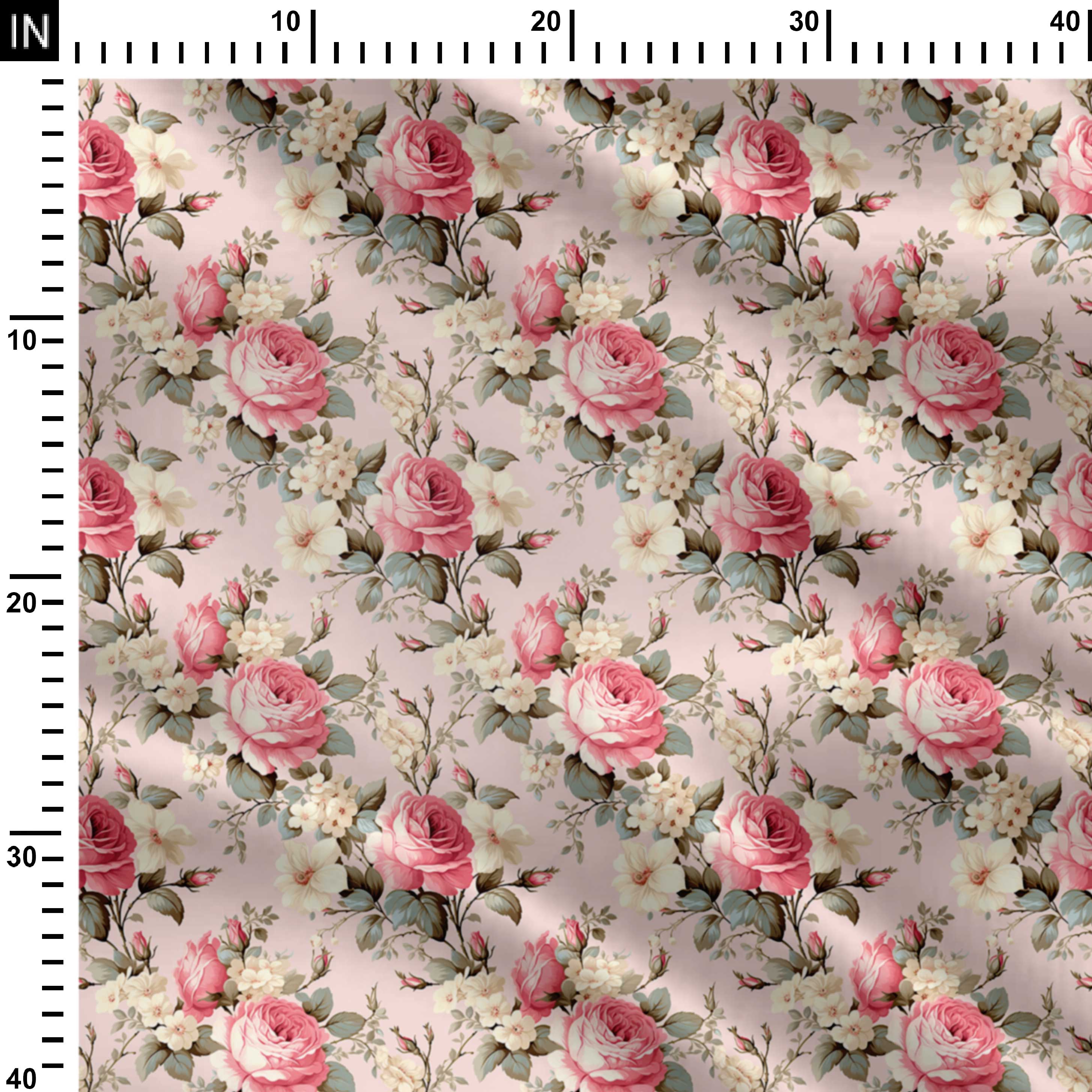 Peach Roses Print Fabric