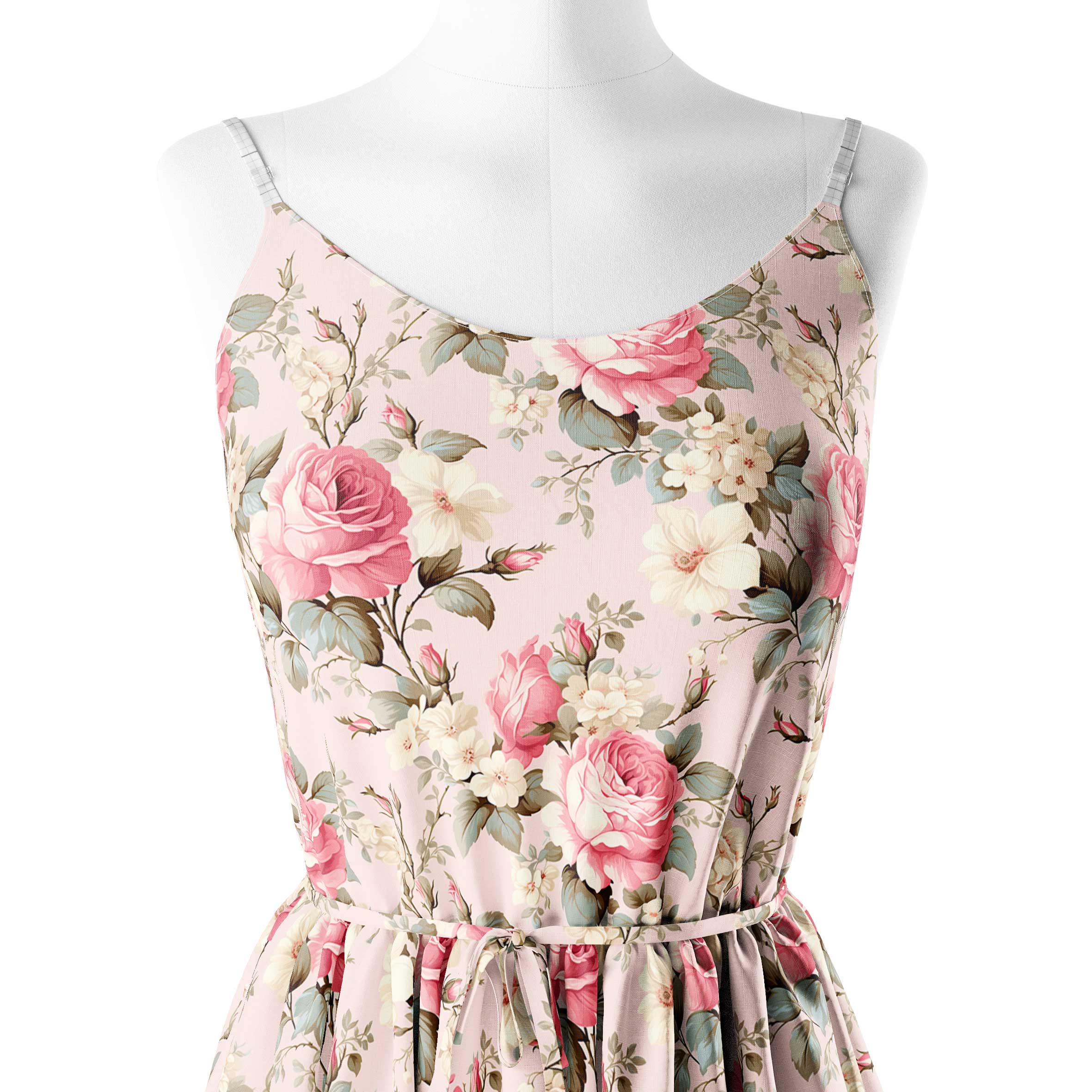 Peach Roses Print Fabric