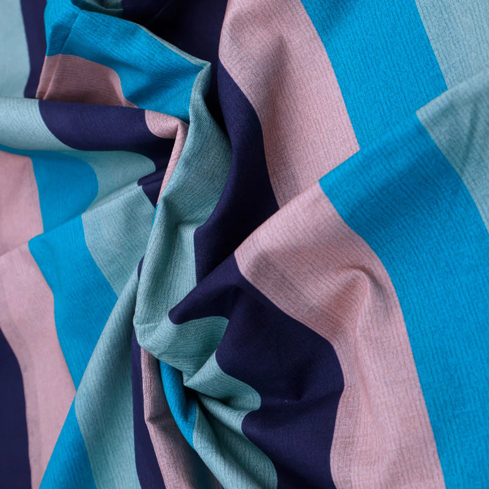 Classy Blue Strips Pure Cotton Digital Printed Fabric