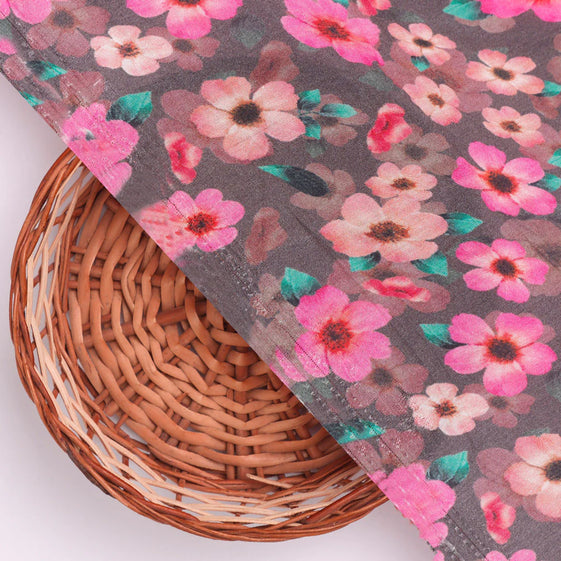 Classy Pink and Gray Floral Pure Muslin Digital Printed Fabric