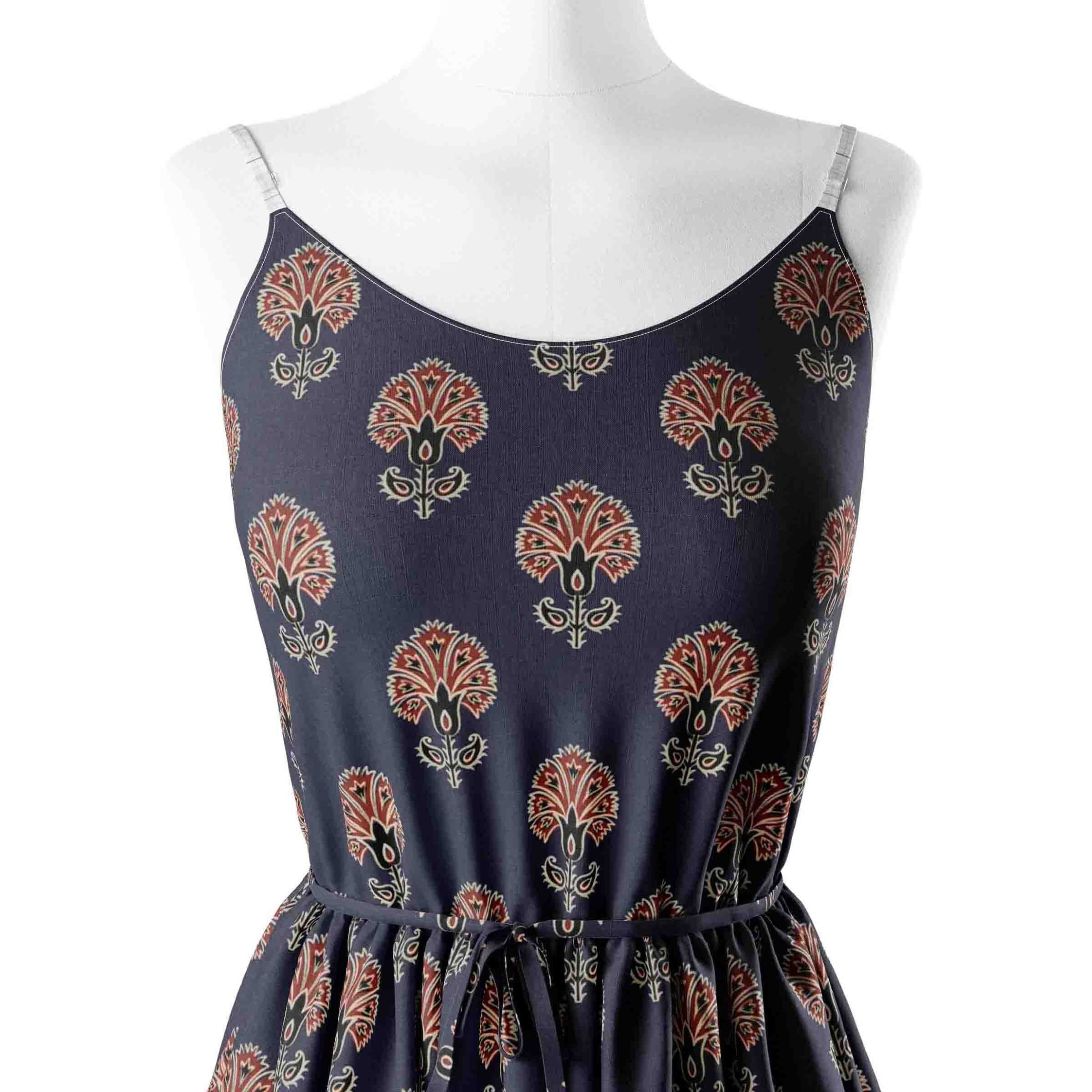 Navy blue flower buti ajrakh