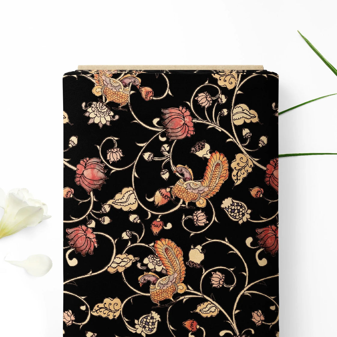 Indian floral Passion and peacock dark Print Fabric