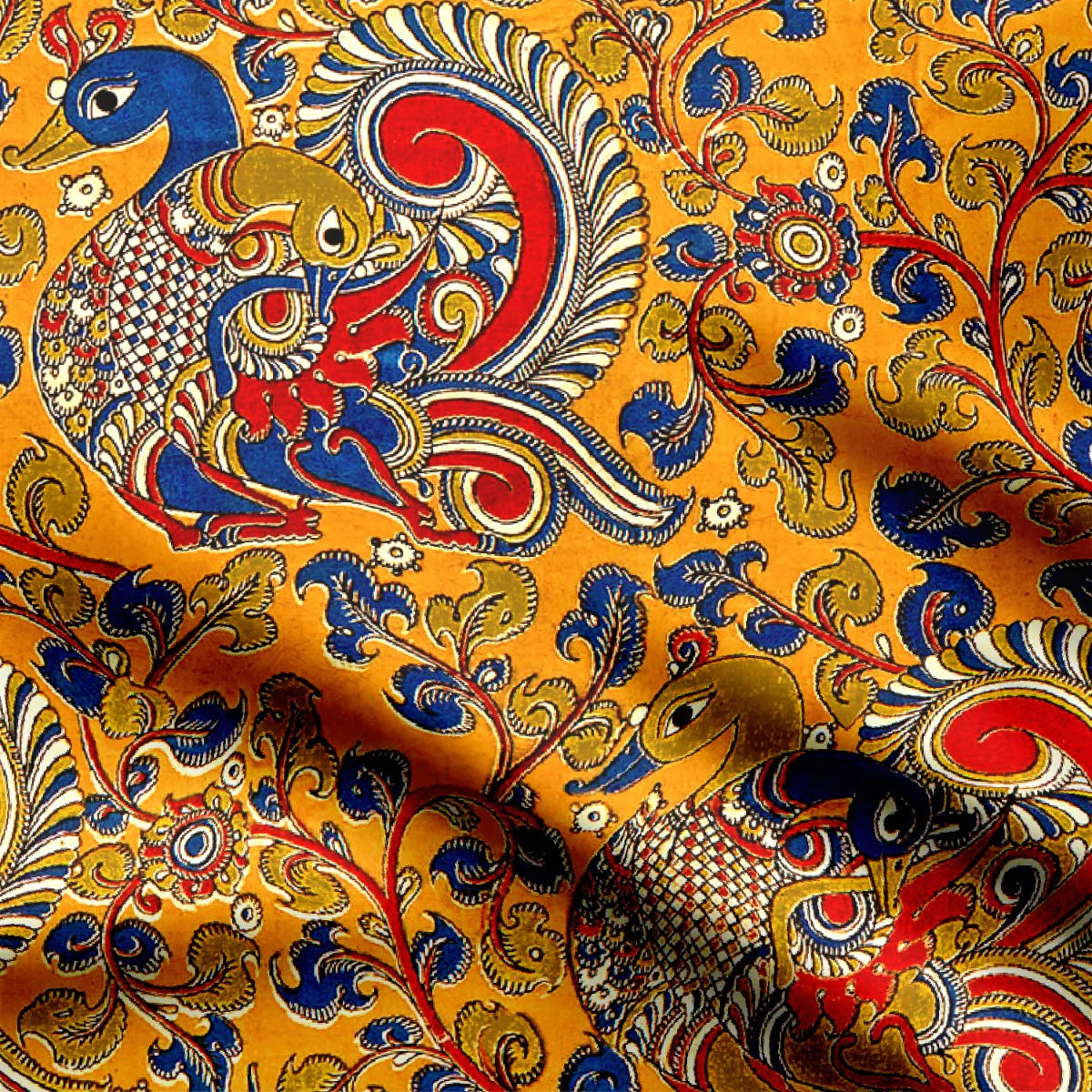 Yellow Peacock Kalamkari
