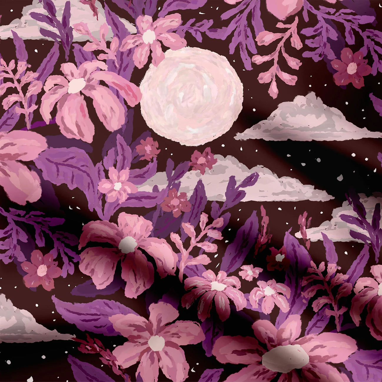 Moonlit Flower Garden - Purple Print Fabric