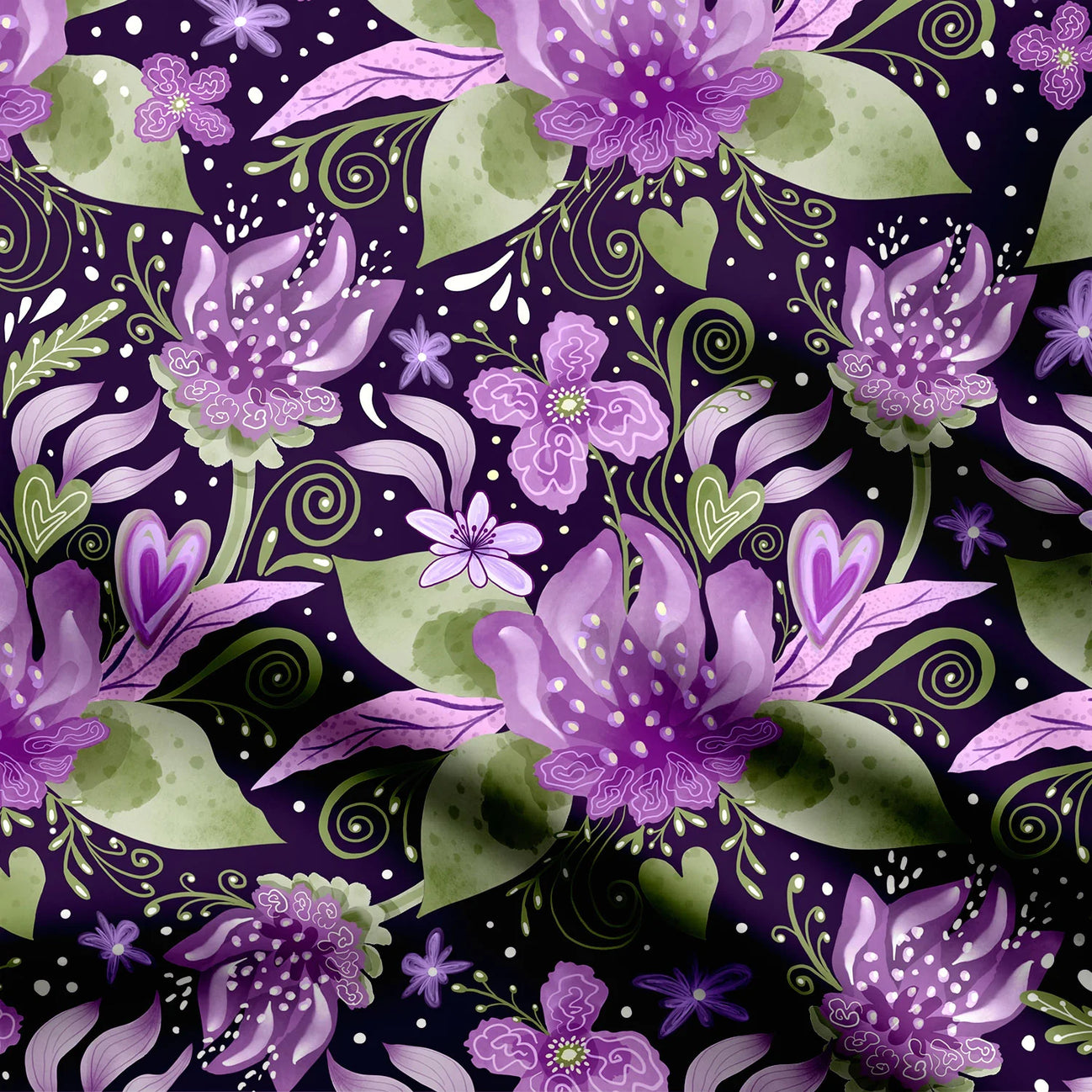 Vibrant purple florals Print Fabric