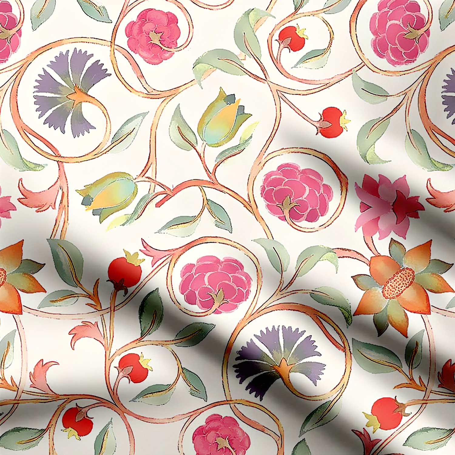 kalamkari looks with in pastel colour Print Fabric