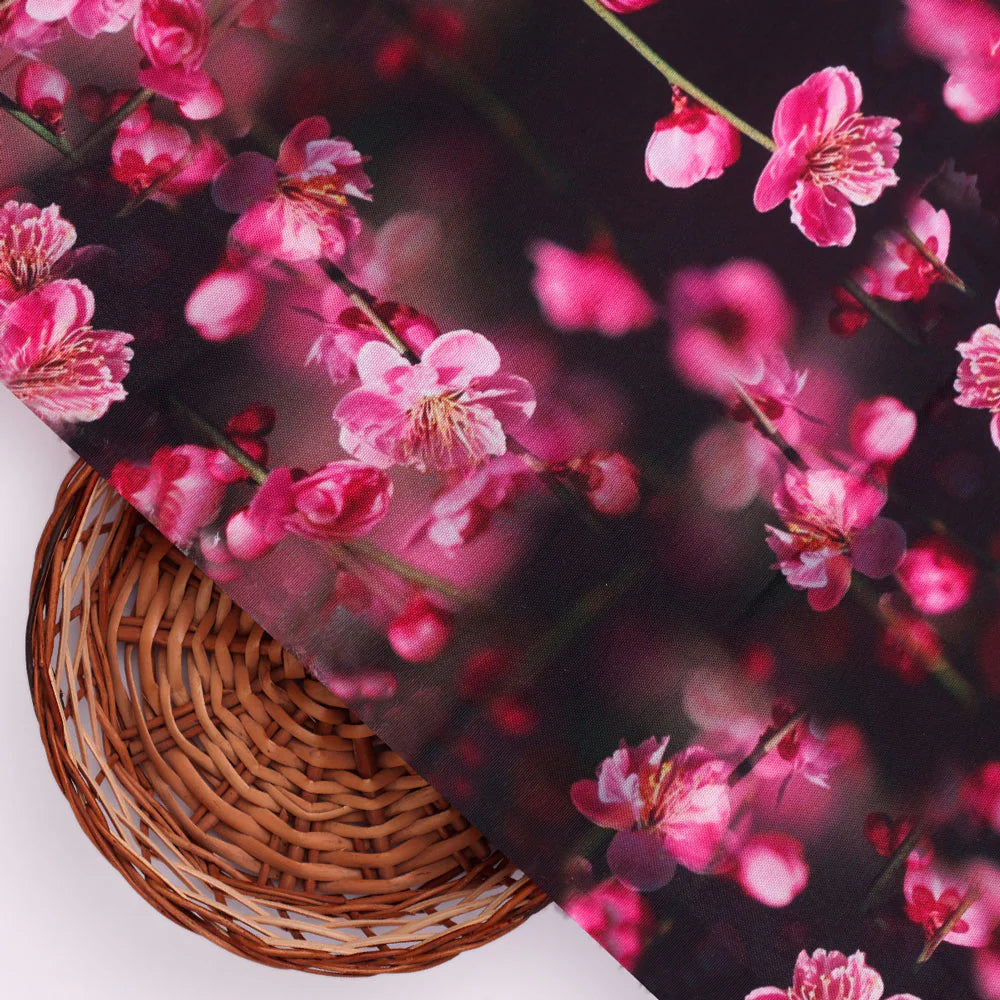 Tiny Pink Chintz Branch Digital Printed Fabric - Pure Georgette