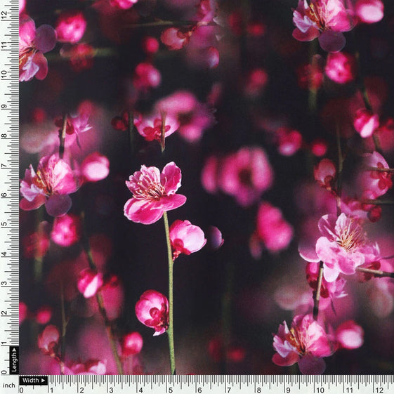 Tiny Pink Chintz Branch Digital Printed Fabric - Pure Georgette